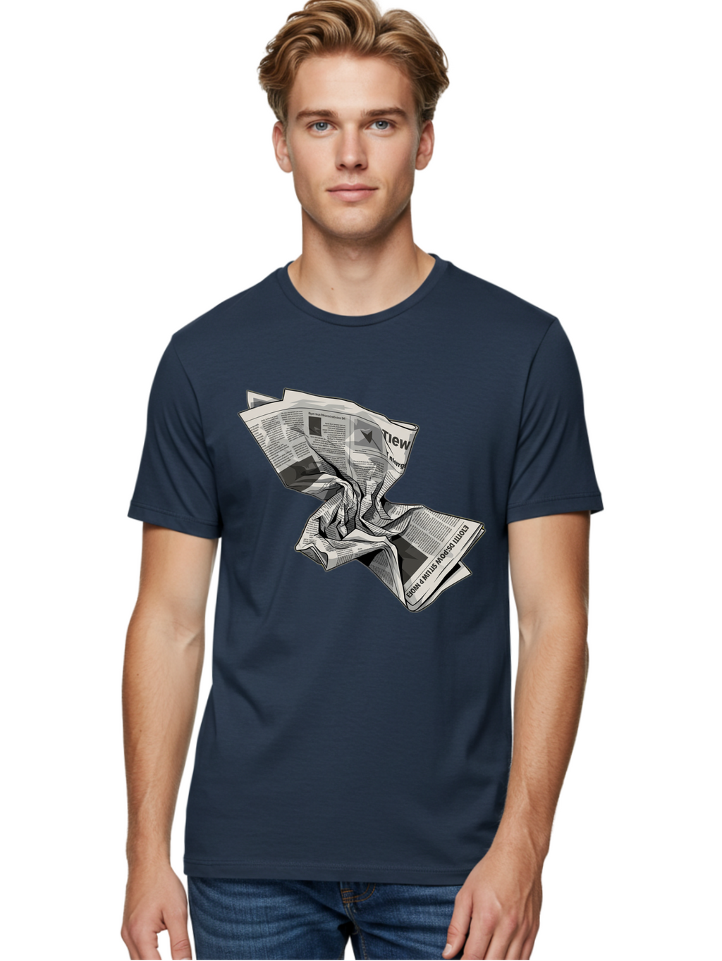 Crumpled-Newspaper-1 Men'S Graphic Tee, 100% Cotton, Comfortable Casual Summer Wear, Machine Washable, Vintage Camera, Old Camera, Antique Camera, Black Camera, Classic Photography, Photography Equipment, Nostalgic Device, Film Camera, Bak341