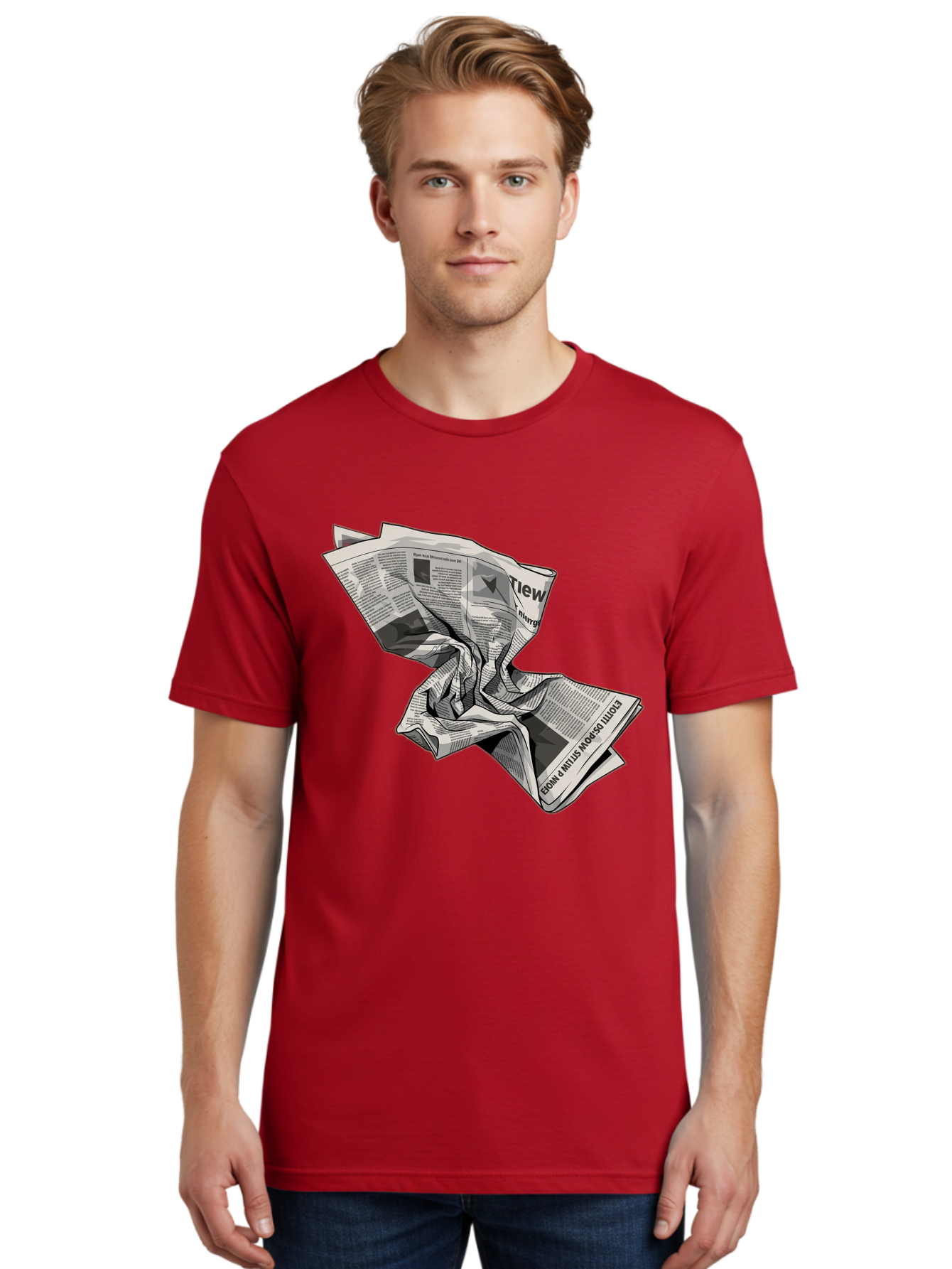 Crumpled-Newspaper-1 Men'S Graphic Tee, 100% Cotton, Comfortable Casual Summer Wear, Machine Washable, Vintage Camera, Old Camera, Antique Camera, Black Camera, Classic Photography, Photography Equipment, Nostalgic Device, Film Camera, Bak341