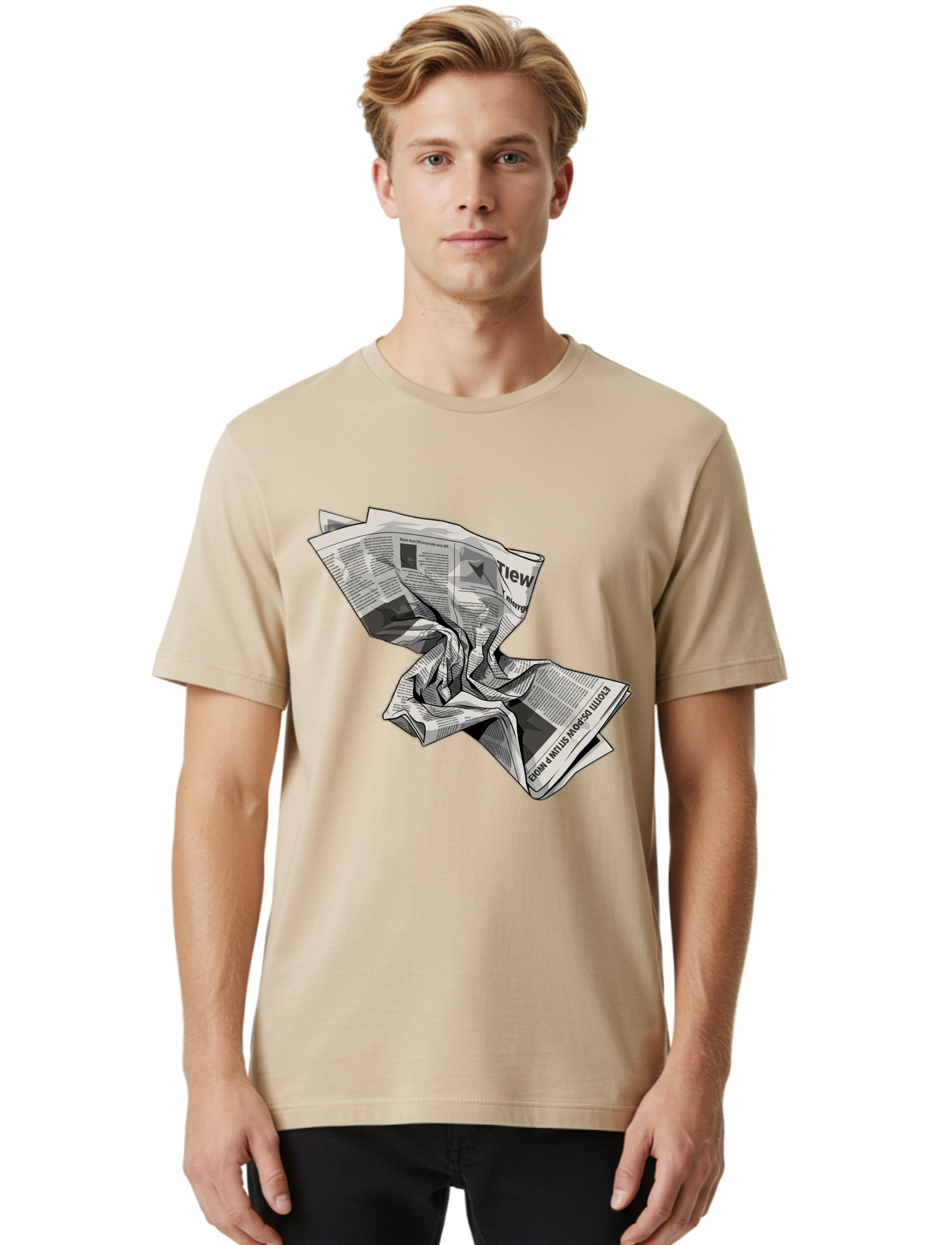 Crumpled-Newspaper-1 Men'S Graphic Tee, 100% Cotton, Comfortable Casual Summer Wear, Machine Washable, Vintage Camera, Old Camera, Antique Camera, Black Camera, Classic Photography, Photography Equipment, Nostalgic Device, Film Camera, Bak341