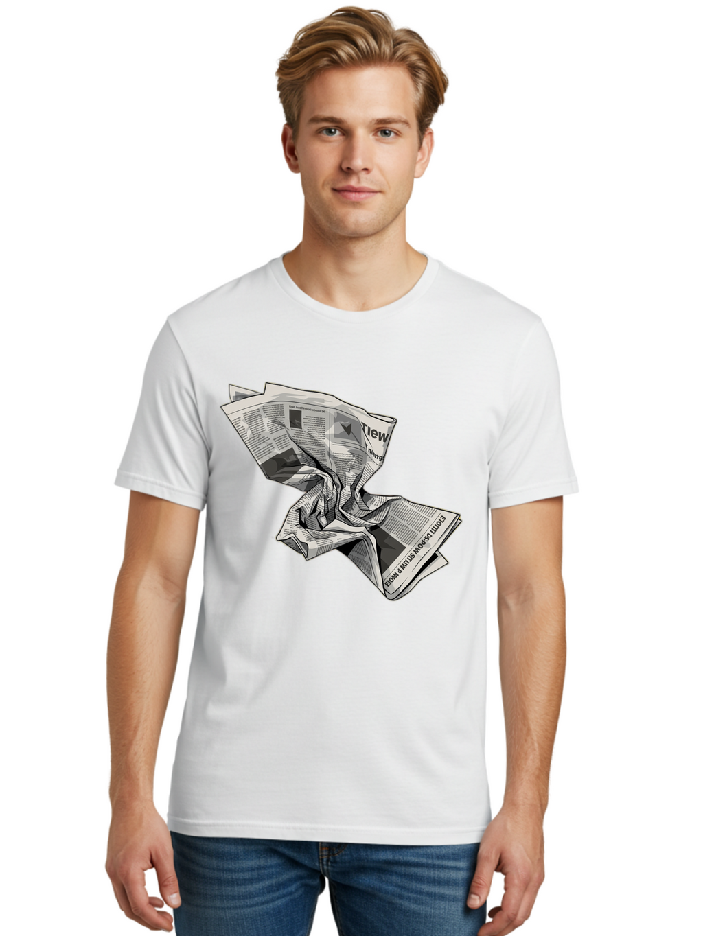 Crumpled-Newspaper-1 Men'S Graphic Tee, 100% Cotton, Comfortable Casual Summer Wear, Machine Washable, Vintage Camera, Old Camera, Antique Camera, Black Camera, Classic Photography, Photography Equipment, Nostalgic Device, Film Camera, Bak341
