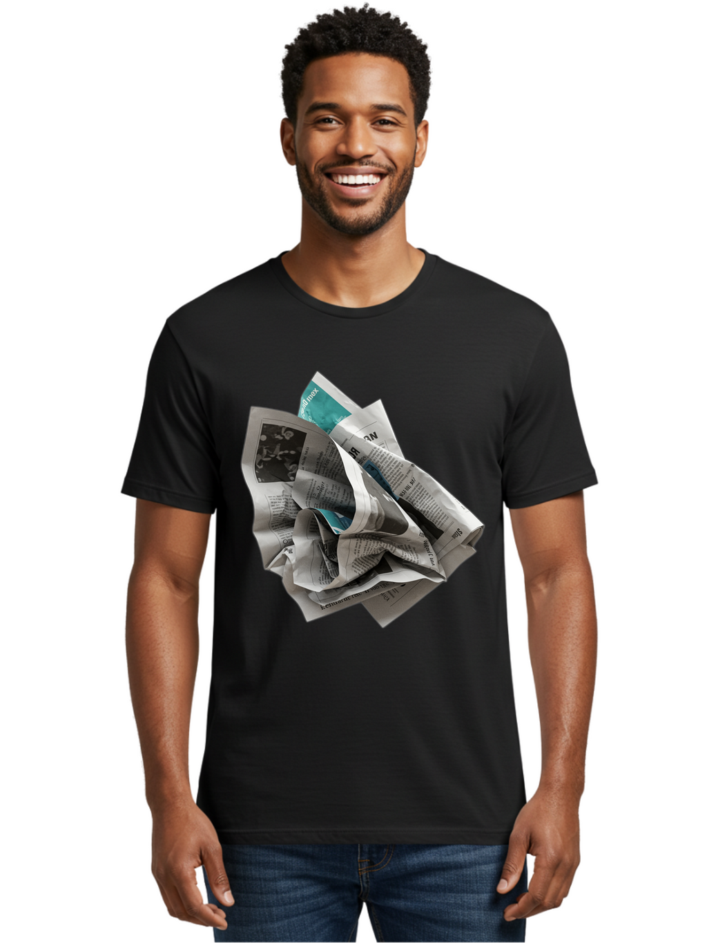 Crumpled-Newspaper-2 Men'S Graphic Tee, 100% Cotton, Comfortable Casual Summer Wear, Machine Washable, Vintage Camera, Old Camera, Antique Camera, Black Camera, Classic Photography, Photography Equipment, Nostalgic Device, Film Camera, Bak342