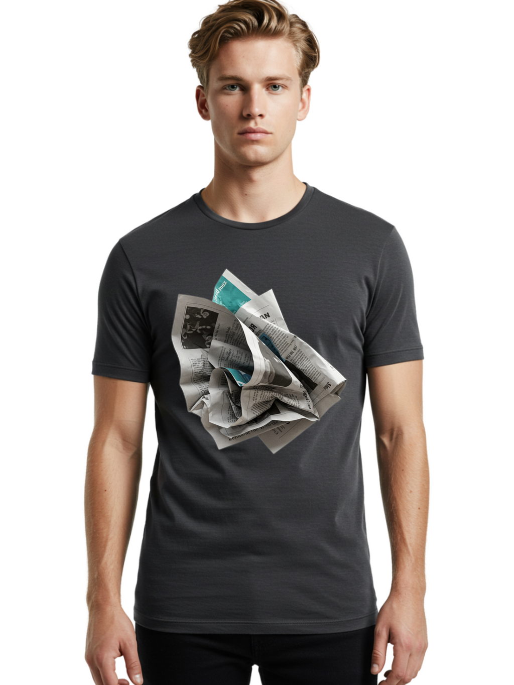 Crumpled-Newspaper-2 Men'S Graphic Tee, 100% Cotton, Comfortable Casual Summer Wear, Machine Washable, Vintage Camera, Old Camera, Antique Camera, Black Camera, Classic Photography, Photography Equipment, Nostalgic Device, Film Camera, Bak342