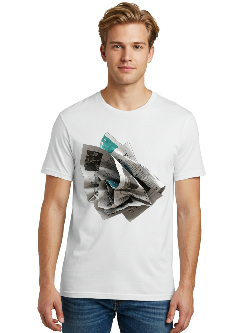 Crumpled-Newspaper-2 Men'S Graphic Tee, 100% Cotton, Comfortable Casual Summer Wear, Machine Washable, Vintage Camera, Old Camera, Antique Camera, Black Camera, Classic Photography, Photography Equipment, Nostalgic Device, Film Camera, Bak342