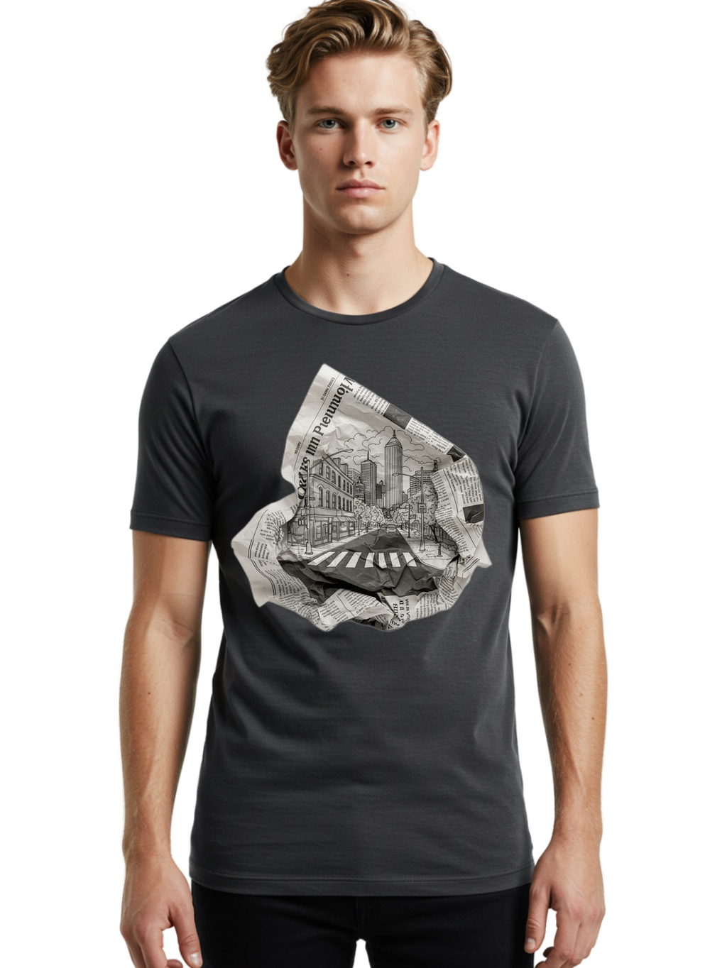 Crumpled-Newspaper-3 Men'S Graphic Tee, 100% Cotton, Comfortable Casual Summer Wear, Machine Washable, Vintage Camera, Old Camera, Antique Camera, Black Camera, Classic Photography, Photography Equipment, Nostalgic Device, Film Camera, Bak343