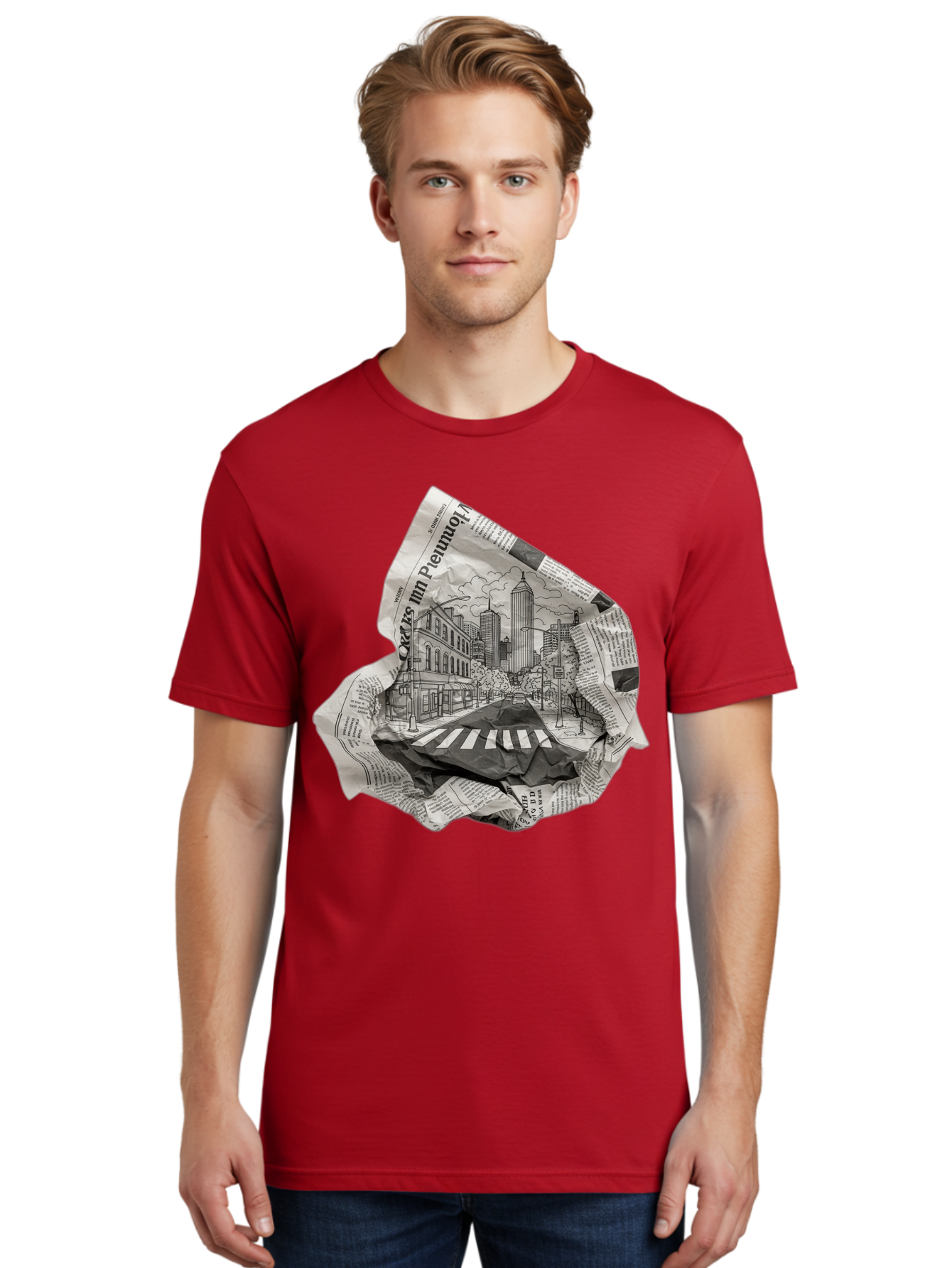 Crumpled-Newspaper-3 Men'S Graphic Tee, 100% Cotton, Comfortable Casual Summer Wear, Machine Washable, Vintage Camera, Old Camera, Antique Camera, Black Camera, Classic Photography, Photography Equipment, Nostalgic Device, Film Camera, Bak343