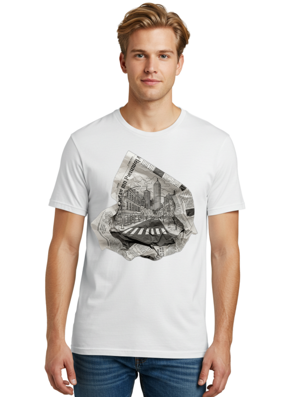 Crumpled-Newspaper-3 Men'S Graphic Tee, 100% Cotton, Comfortable Casual Summer Wear, Machine Washable, Vintage Camera, Old Camera, Antique Camera, Black Camera, Classic Photography, Photography Equipment, Nostalgic Device, Film Camera, Bak343
