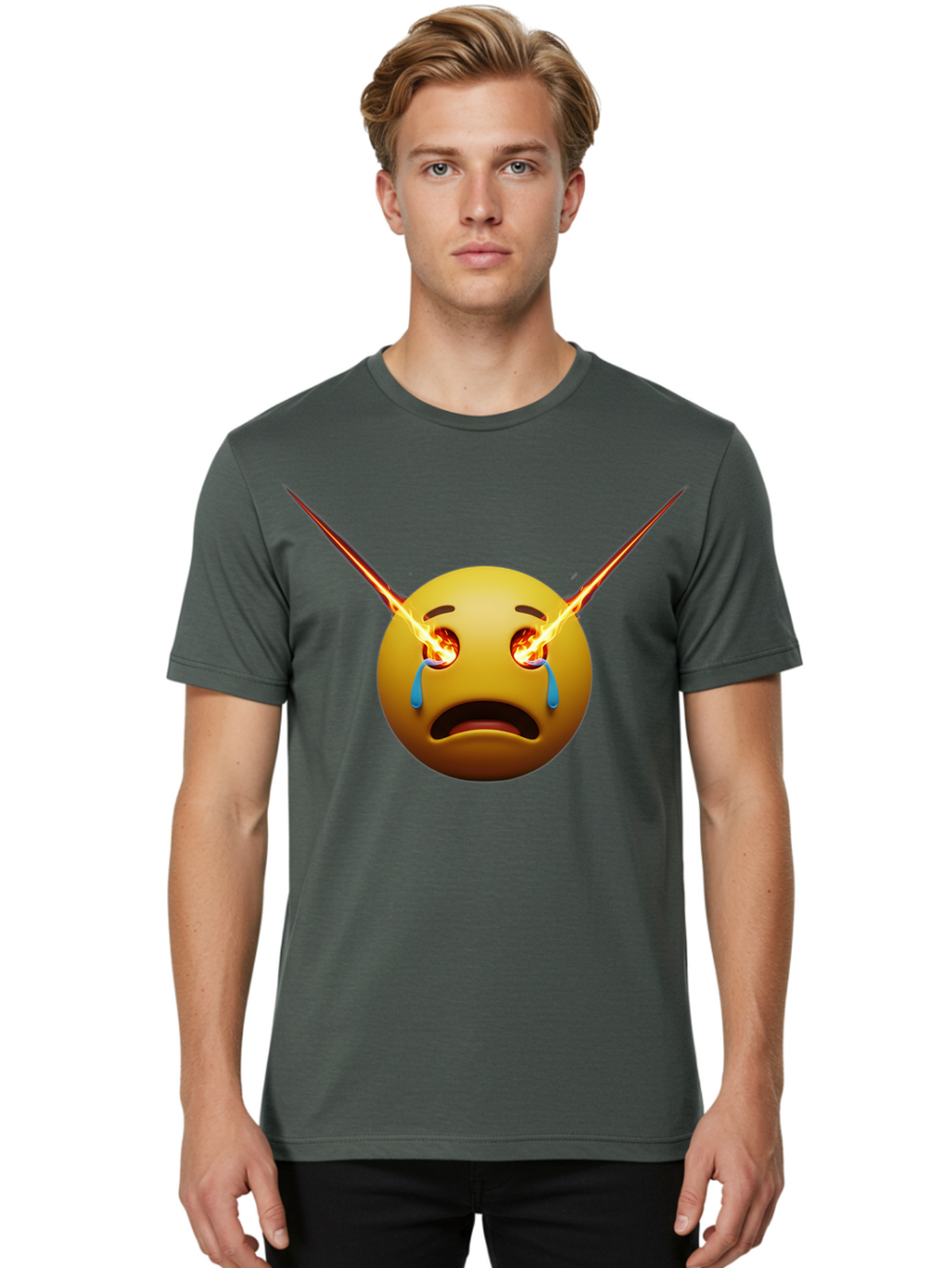 Crying-Emoji-With-Laser-Eyes Men'S Graphic Tee, 100% Cotton, Comfortable Casual Summer Wear, Machine Washable, Vintage Camera, Old Camera, Antique Camera, Black Camera, Classic Photography, Photography Equipment, Nostalgic Device, Film Camera, Bak356