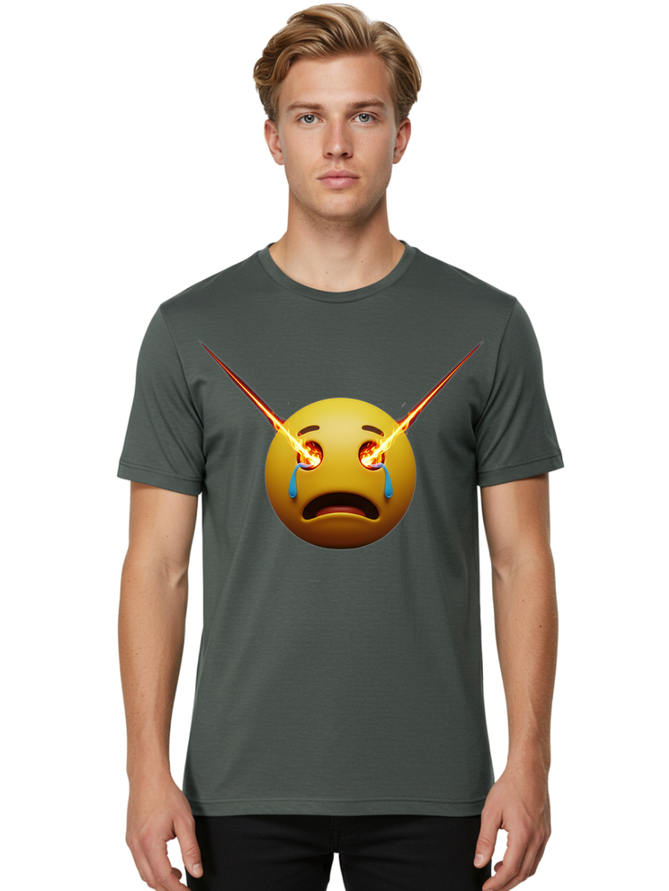 Crying-Emoji-With-Laser-Eyes Men'S Graphic Tee, 100% Cotton, Comfortable Casual Summer Wear, Machine Washable, Vintage Camera, Old Camera, Antique Camera, Black Camera, Classic Photography, Photography Equipment, Nostalgic Device, Film Camera, Bak356