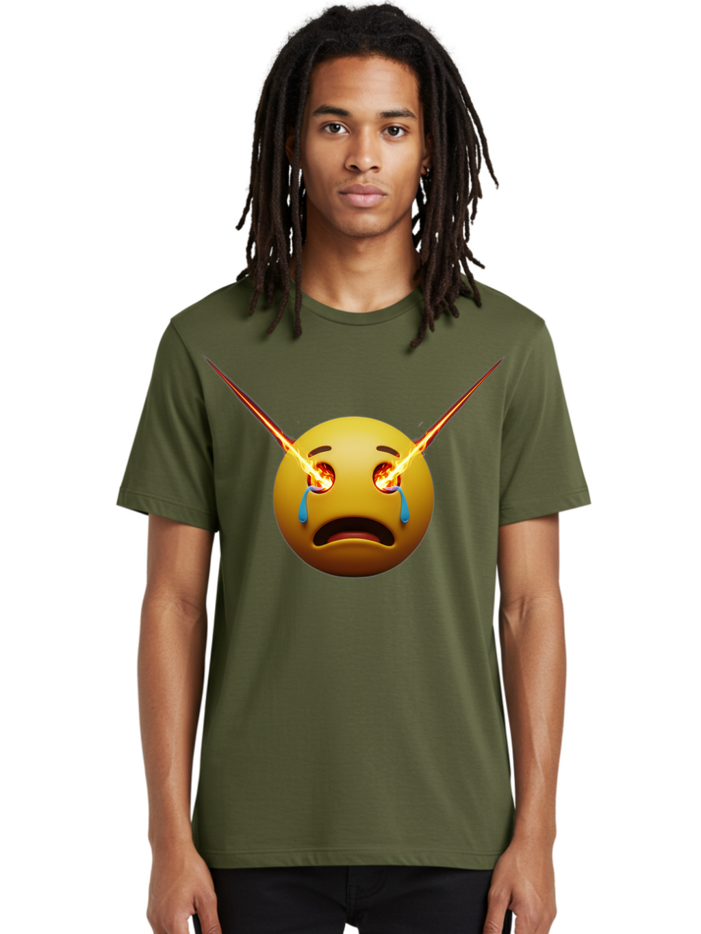 Crying-Emoji-With-Laser-Eyes Men'S Graphic Tee, 100% Cotton, Comfortable Casual Summer Wear, Machine Washable, Vintage Camera, Old Camera, Antique Camera, Black Camera, Classic Photography, Photography Equipment, Nostalgic Device, Film Camera, Bak356