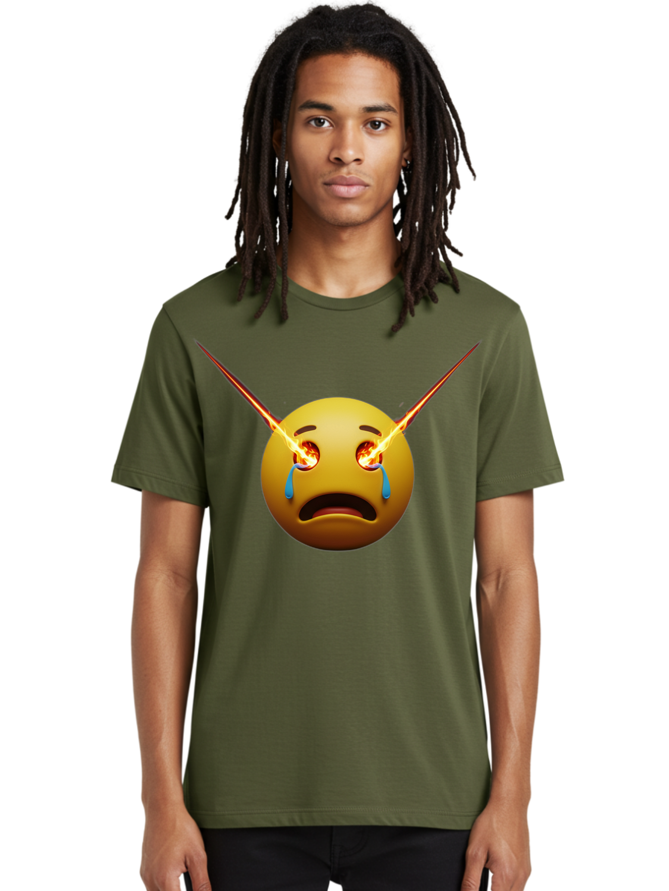 Crying-Emoji-With-Laser-Eyes Men'S Graphic Tee, 100% Cotton, Comfortable Casual Summer Wear, Machine Washable, Vintage Camera, Old Camera, Antique Camera, Black Camera, Classic Photography, Photography Equipment, Nostalgic Device, Film Camera, Bak356
