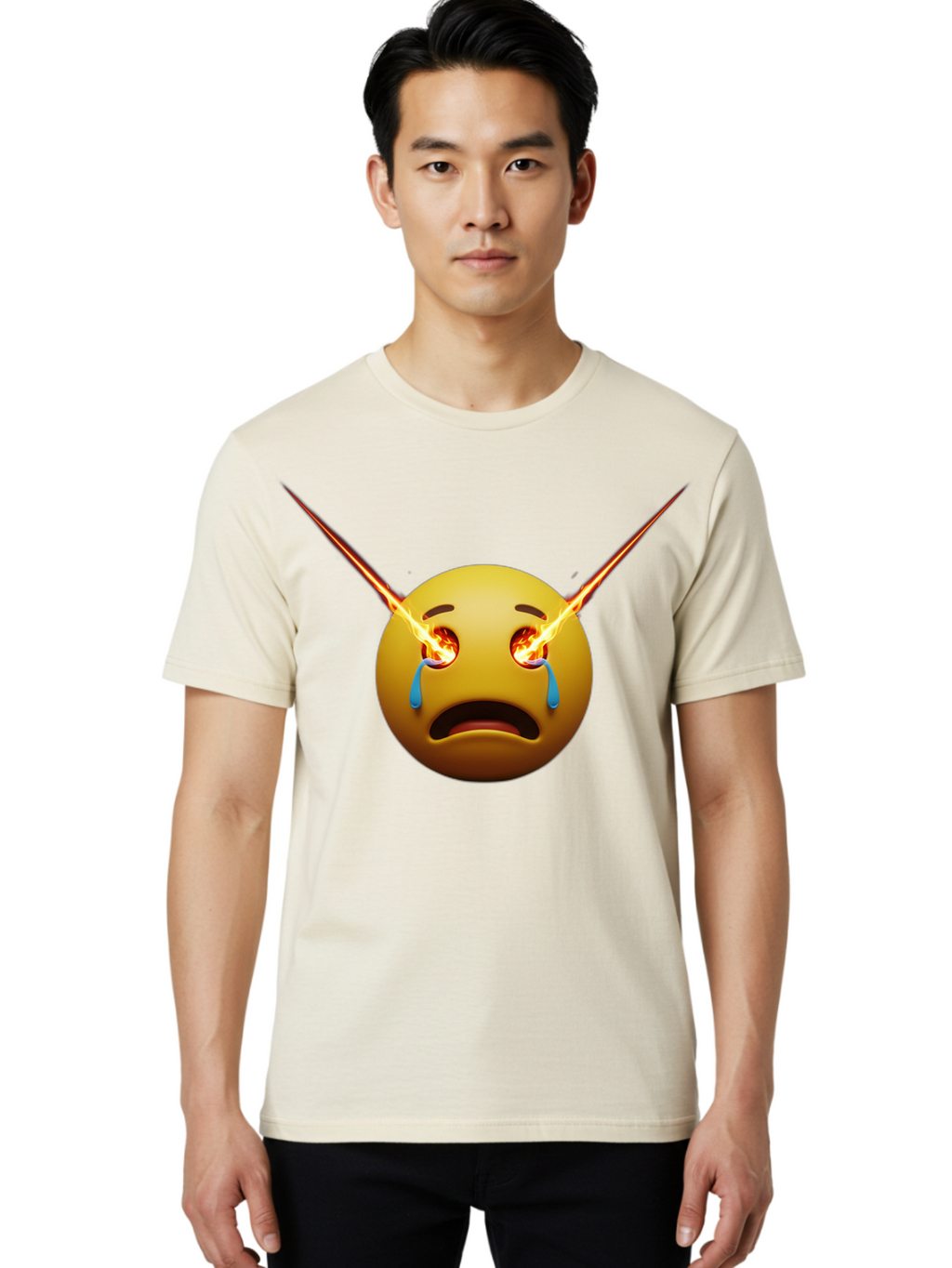 Crying-Emoji-With-Laser-Eyes Men'S Graphic Tee, 100% Cotton, Comfortable Casual Summer Wear, Machine Washable, Vintage Camera, Old Camera, Antique Camera, Black Camera, Classic Photography, Photography Equipment, Nostalgic Device, Film Camera, Bak356