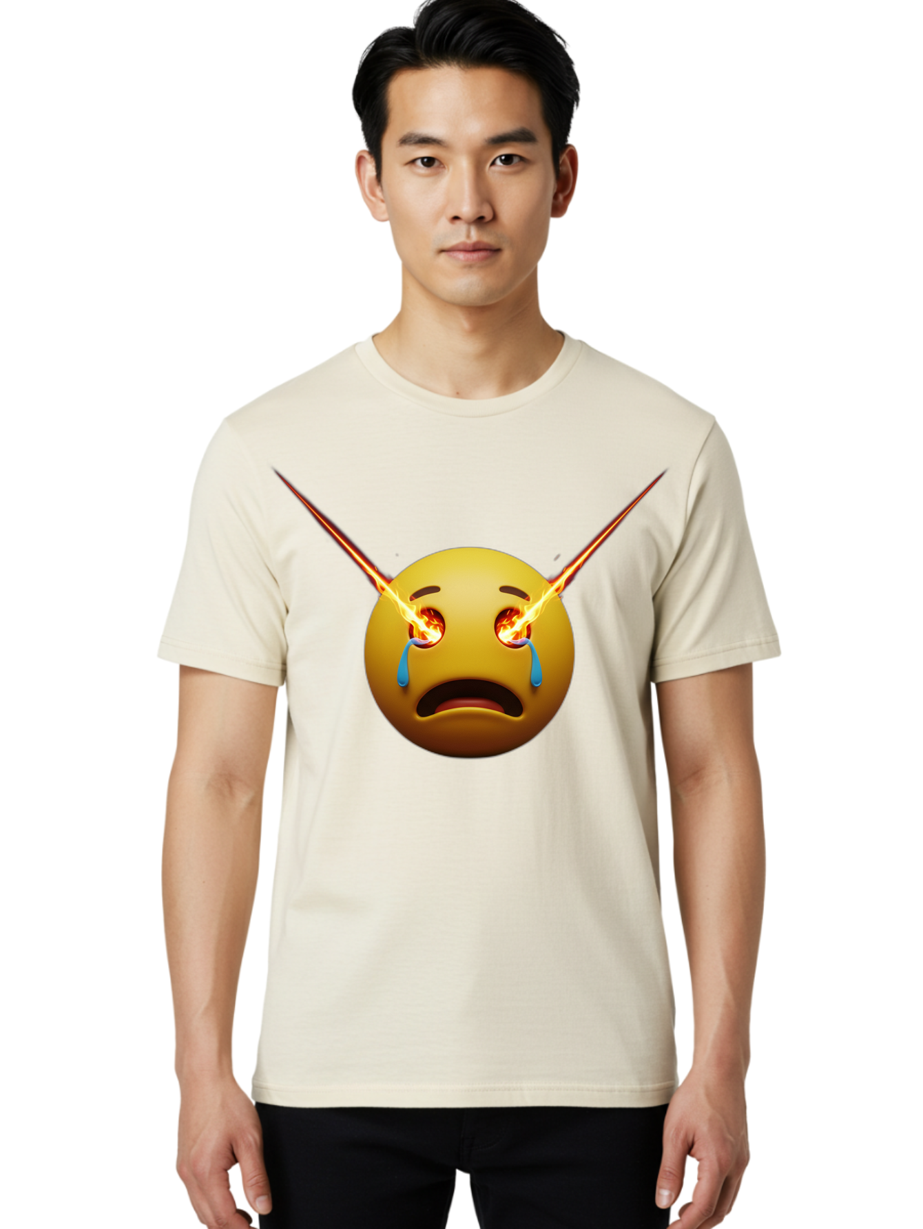 Crying-Emoji-With-Laser-Eyes Men'S Graphic Tee, 100% Cotton, Comfortable Casual Summer Wear, Machine Washable, Vintage Camera, Old Camera, Antique Camera, Black Camera, Classic Photography, Photography Equipment, Nostalgic Device, Film Camera, Bak356