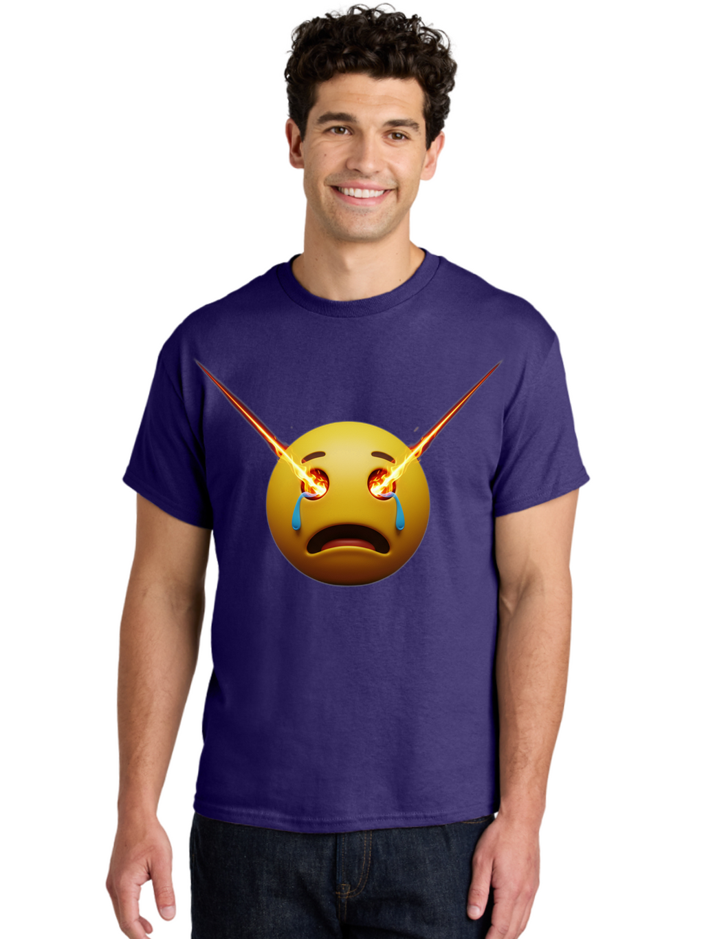 Crying-Emoji-With-Laser-Eyes Men'S Graphic Tee, 100% Cotton, Comfortable Casual Summer Wear, Machine Washable, Vintage Camera, Old Camera, Antique Camera, Black Camera, Classic Photography, Photography Equipment, Nostalgic Device, Film Camera, Bak356