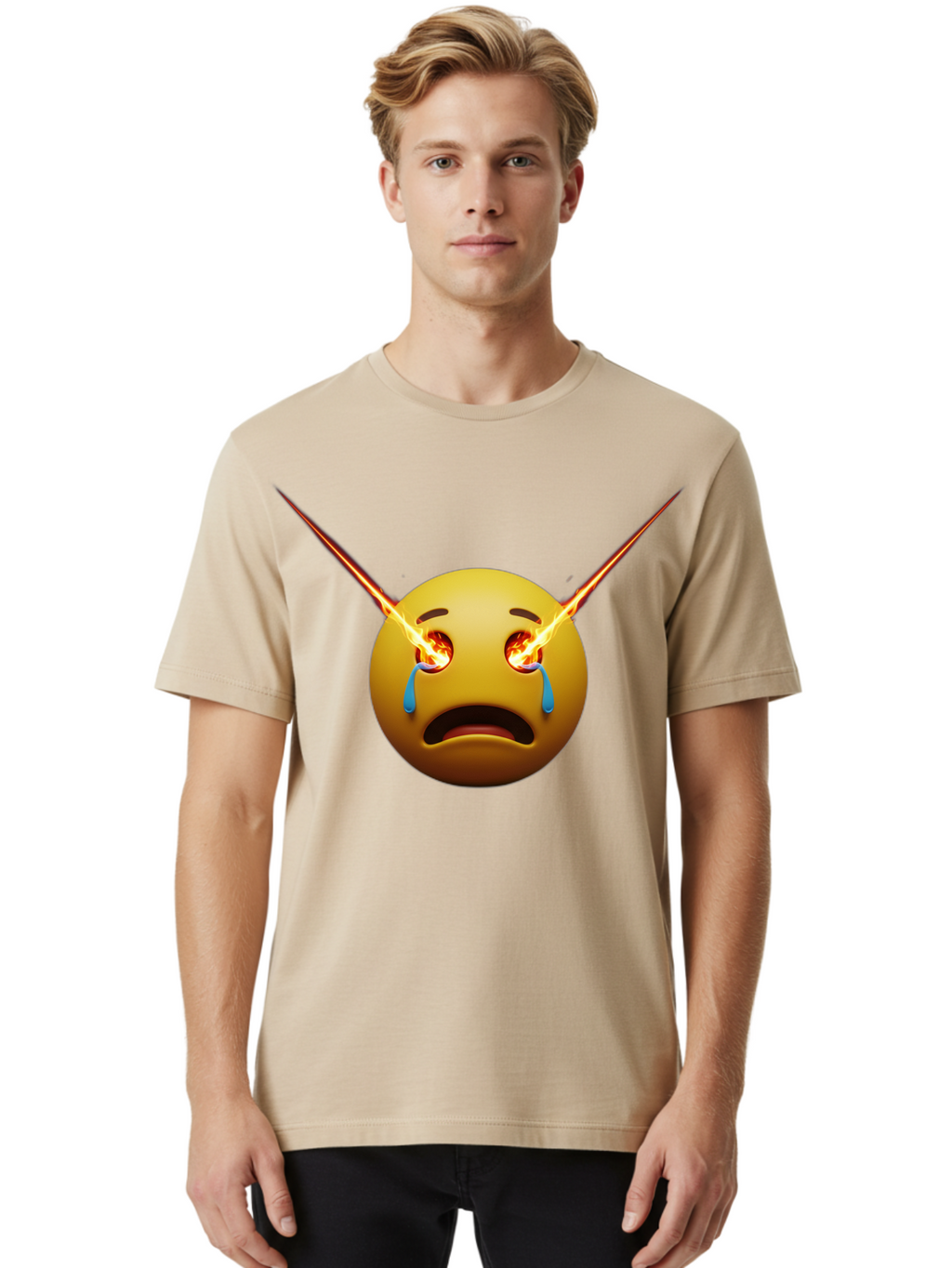 Crying-Emoji-With-Laser-Eyes Men'S Graphic Tee, 100% Cotton, Comfortable Casual Summer Wear, Machine Washable, Vintage Camera, Old Camera, Antique Camera, Black Camera, Classic Photography, Photography Equipment, Nostalgic Device, Film Camera, Bak356