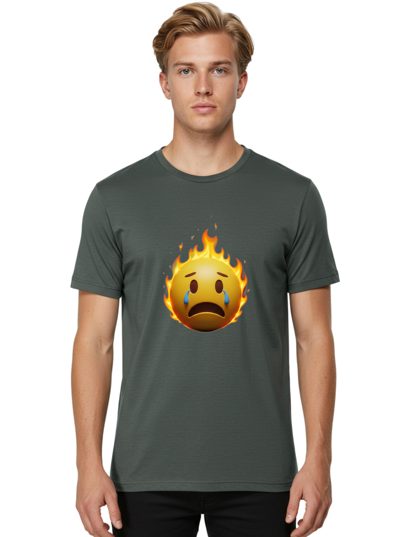Crying-Face-On-Fire-Emoji Men'S Graphic Tee, 100% Cotton, Comfortable Casual Summer Wear, Machine Washable, Vintage Camera, Old Camera, Antique Camera, Black Camera, Classic Photography, Photography Equipment, Nostalgic Device, Film Camera, Bak357