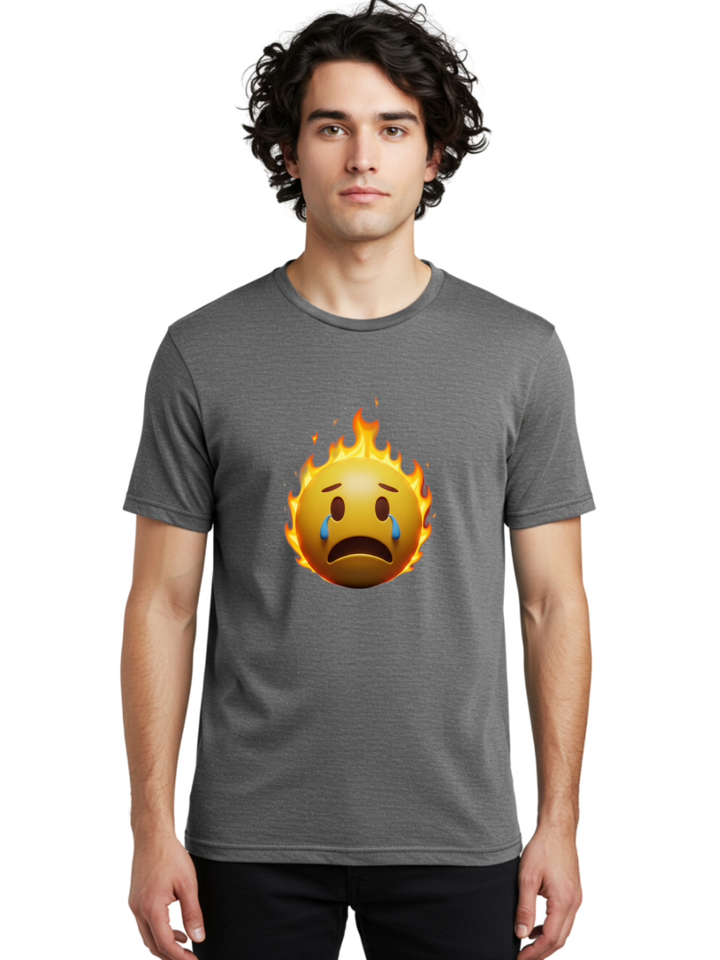 Crying-Face-On-Fire-Emoji Men'S Graphic Tee, 100% Cotton, Comfortable Casual Summer Wear, Machine Washable, Vintage Camera, Old Camera, Antique Camera, Black Camera, Classic Photography, Photography Equipment, Nostalgic Device, Film Camera, Bak357