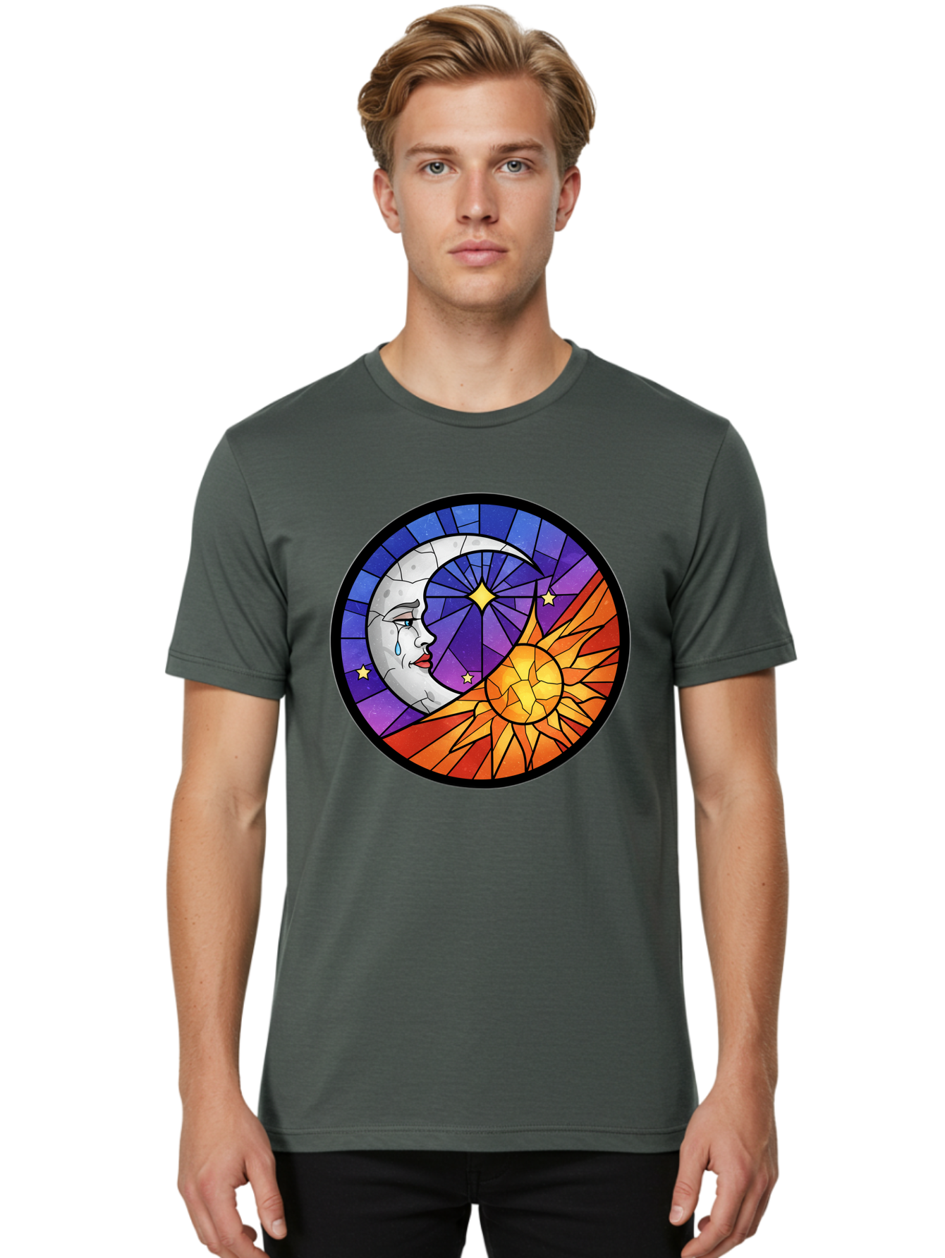 Crying-Moon-Stained-Glass Men'S Graphic Tee, 100% Cotton, Comfortable Casual Summer Wear, Machine Washable, Vintage Camera, Old Camera, Antique Camera, Black Camera, Classic Photography, Photography Equipment, Nostalgic Device, Film Camera, Bak361