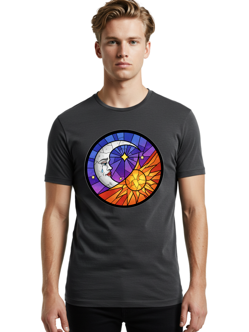 Crying-Moon-Stained-Glass Men'S Graphic Tee, 100% Cotton, Comfortable Casual Summer Wear, Machine Washable, Vintage Camera, Old Camera, Antique Camera, Black Camera, Classic Photography, Photography Equipment, Nostalgic Device, Film Camera, Bak361