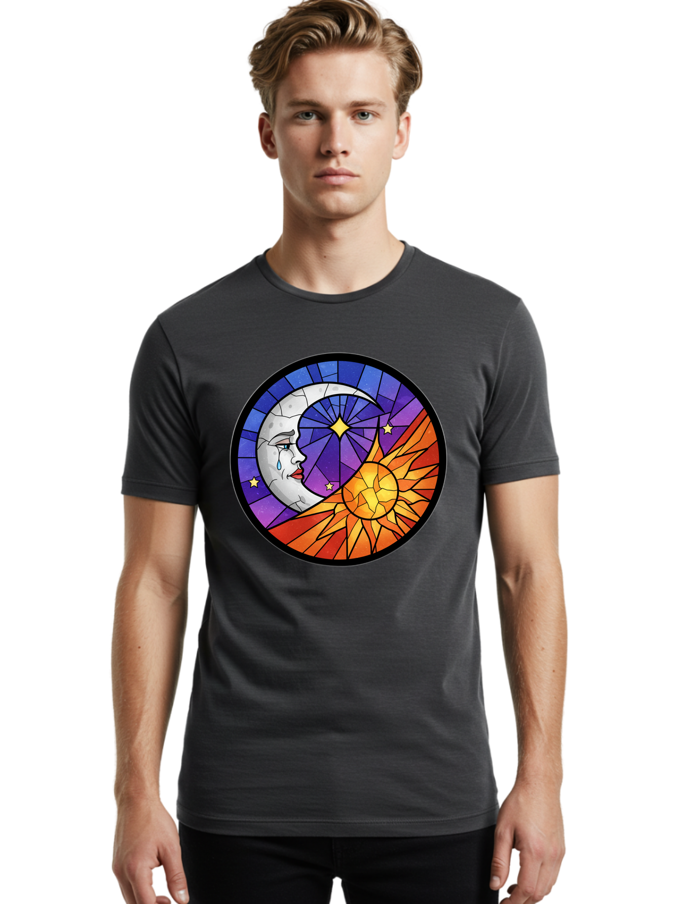 Crying-Moon-Stained-Glass Men'S Graphic Tee, 100% Cotton, Comfortable Casual Summer Wear, Machine Washable, Vintage Camera, Old Camera, Antique Camera, Black Camera, Classic Photography, Photography Equipment, Nostalgic Device, Film Camera, Bak361