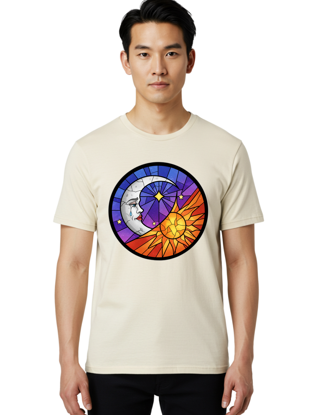 Crying-Moon-Stained-Glass Men'S Graphic Tee, 100% Cotton, Comfortable Casual Summer Wear, Machine Washable, Vintage Camera, Old Camera, Antique Camera, Black Camera, Classic Photography, Photography Equipment, Nostalgic Device, Film Camera, Bak361