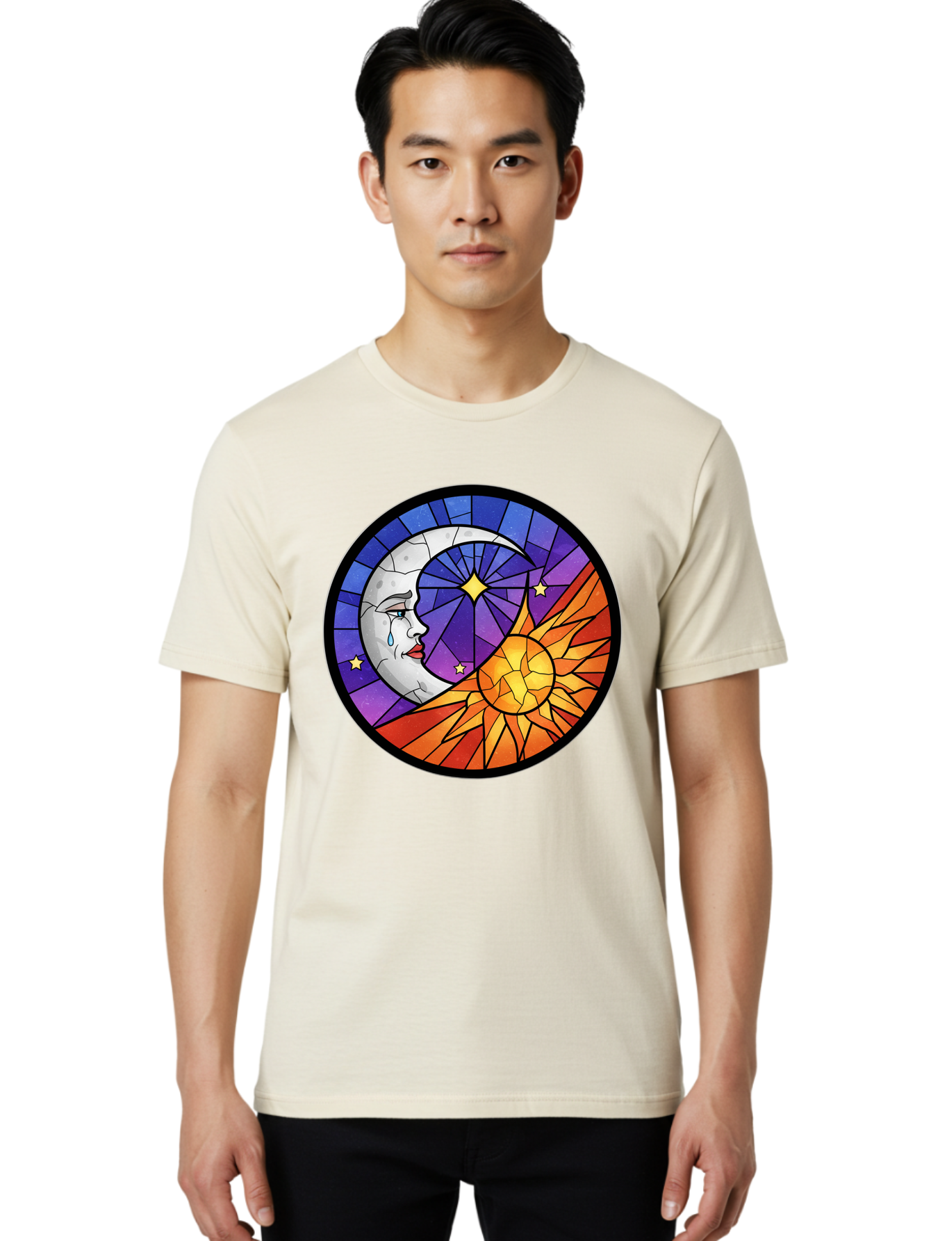 Crying-Moon-Stained-Glass Men'S Graphic Tee, 100% Cotton, Comfortable Casual Summer Wear, Machine Washable, Vintage Camera, Old Camera, Antique Camera, Black Camera, Classic Photography, Photography Equipment, Nostalgic Device, Film Camera, Bak361