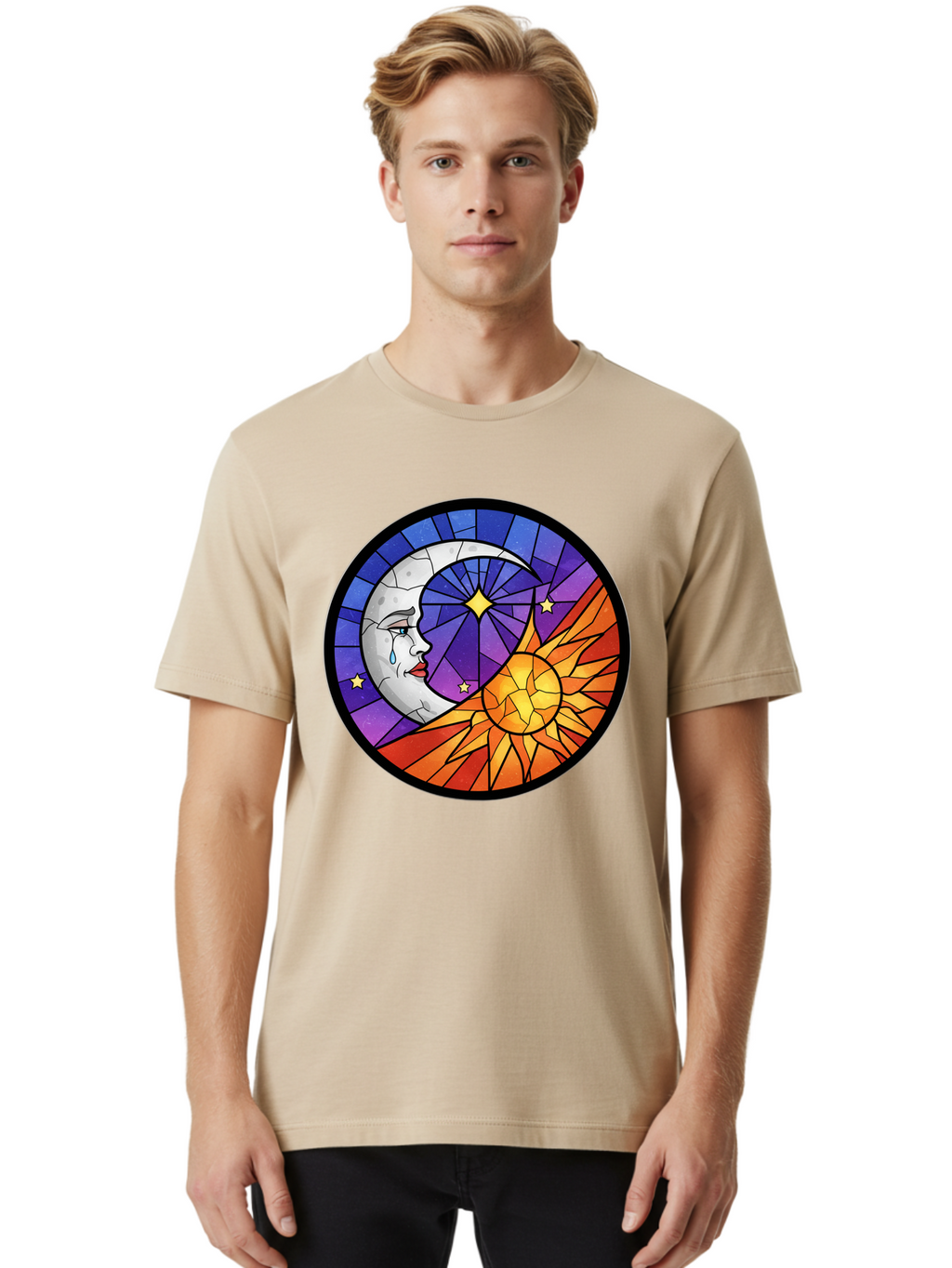 Crying-Moon-Stained-Glass Men'S Graphic Tee, 100% Cotton, Comfortable Casual Summer Wear, Machine Washable, Vintage Camera, Old Camera, Antique Camera, Black Camera, Classic Photography, Photography Equipment, Nostalgic Device, Film Camera, Bak361