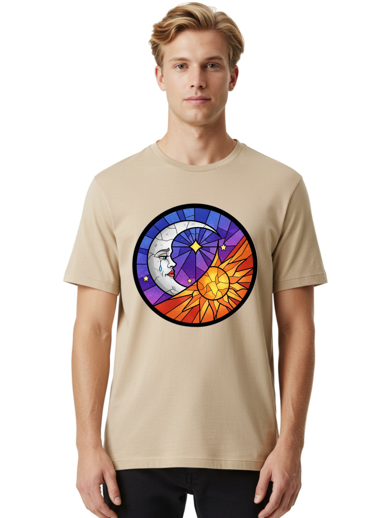 Crying-Moon-Stained-Glass Men'S Graphic Tee, 100% Cotton, Comfortable Casual Summer Wear, Machine Washable, Vintage Camera, Old Camera, Antique Camera, Black Camera, Classic Photography, Photography Equipment, Nostalgic Device, Film Camera, Bak361