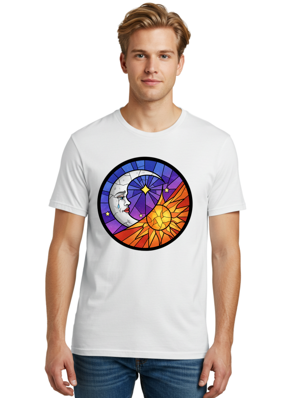 Crying-Moon-Stained-Glass Men'S Graphic Tee, 100% Cotton, Comfortable Casual Summer Wear, Machine Washable, Vintage Camera, Old Camera, Antique Camera, Black Camera, Classic Photography, Photography Equipment, Nostalgic Device, Film Camera, Bak361