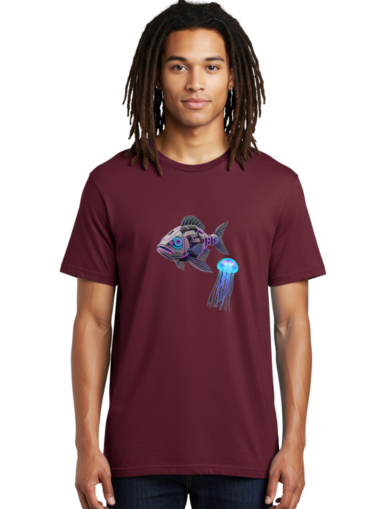 Cybernetic-Fish-And-Jellyfish Men'S Graphic Tee, 100% Cotton, Comfortable Casual Summer Wear, Machine Washable, Vintage Camera, Old Camera, Antique Camera, Black Camera, Classic Photography, Photography Equipment, Nostalgic Device, Bak388