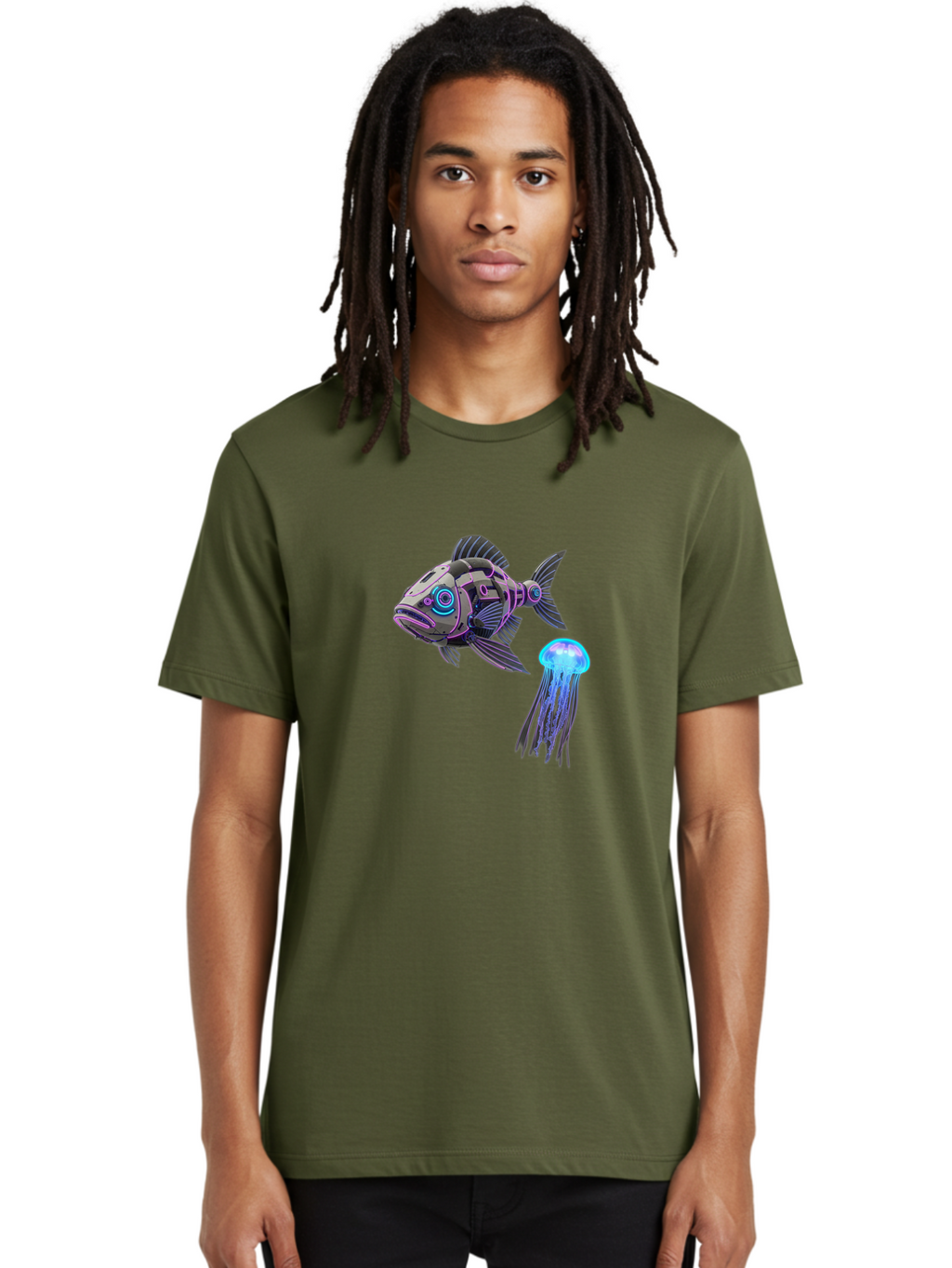 Cybernetic-Fish-And-Jellyfish Men'S Graphic Tee, 100% Cotton, Comfortable Casual Summer Wear, Machine Washable, Vintage Camera, Old Camera, Antique Camera, Black Camera, Classic Photography, Photography Equipment, Nostalgic Device, Bak388