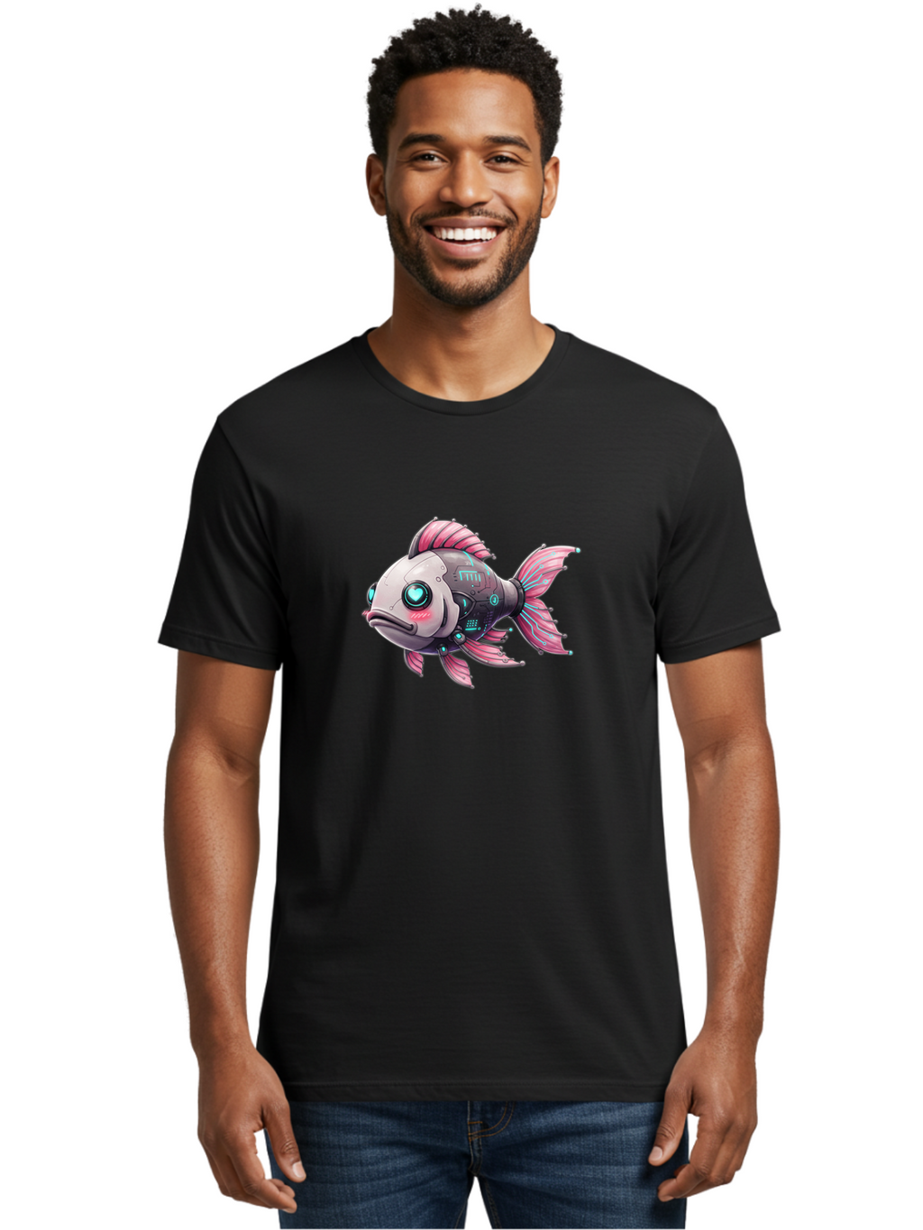 Cyborg-Fish-1 Men'S Graphic Tee, 100% Cotton, Comfortable Casual Summer Wear, Machine Washable, Vintage Camera, Old Camera, Antique Camera, Black Camera, Classic Photography, Photography Equipment, Nostalgic Device, Film Camera, Camera Art Bak390