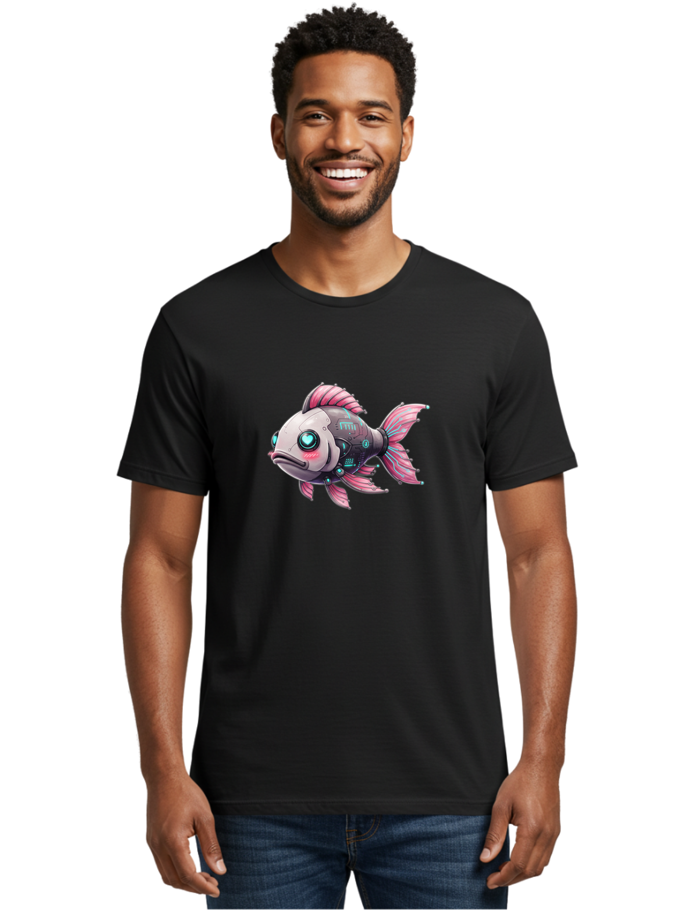 Cyborg-Fish-1 Men'S Graphic Tee, 100% Cotton, Comfortable Casual Summer Wear, Machine Washable, Vintage Camera, Old Camera, Antique Camera, Black Camera, Classic Photography, Photography Equipment, Nostalgic Device, Film Camera, Camera Art Bak390