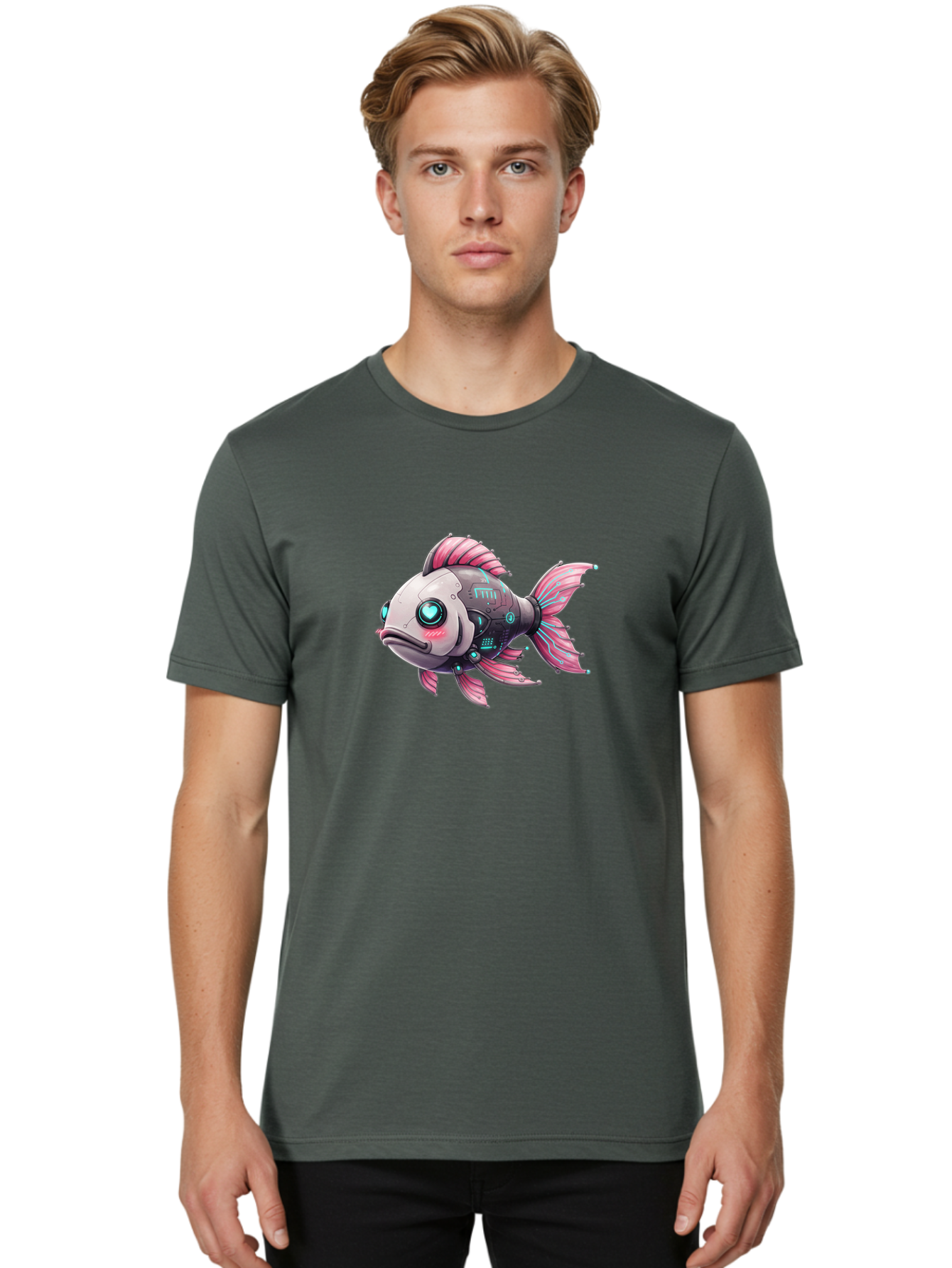 Cyborg-Fish-1 Men'S Graphic Tee, 100% Cotton, Comfortable Casual Summer Wear, Machine Washable, Vintage Camera, Old Camera, Antique Camera, Black Camera, Classic Photography, Photography Equipment, Nostalgic Device, Film Camera, Camera Art Bak390