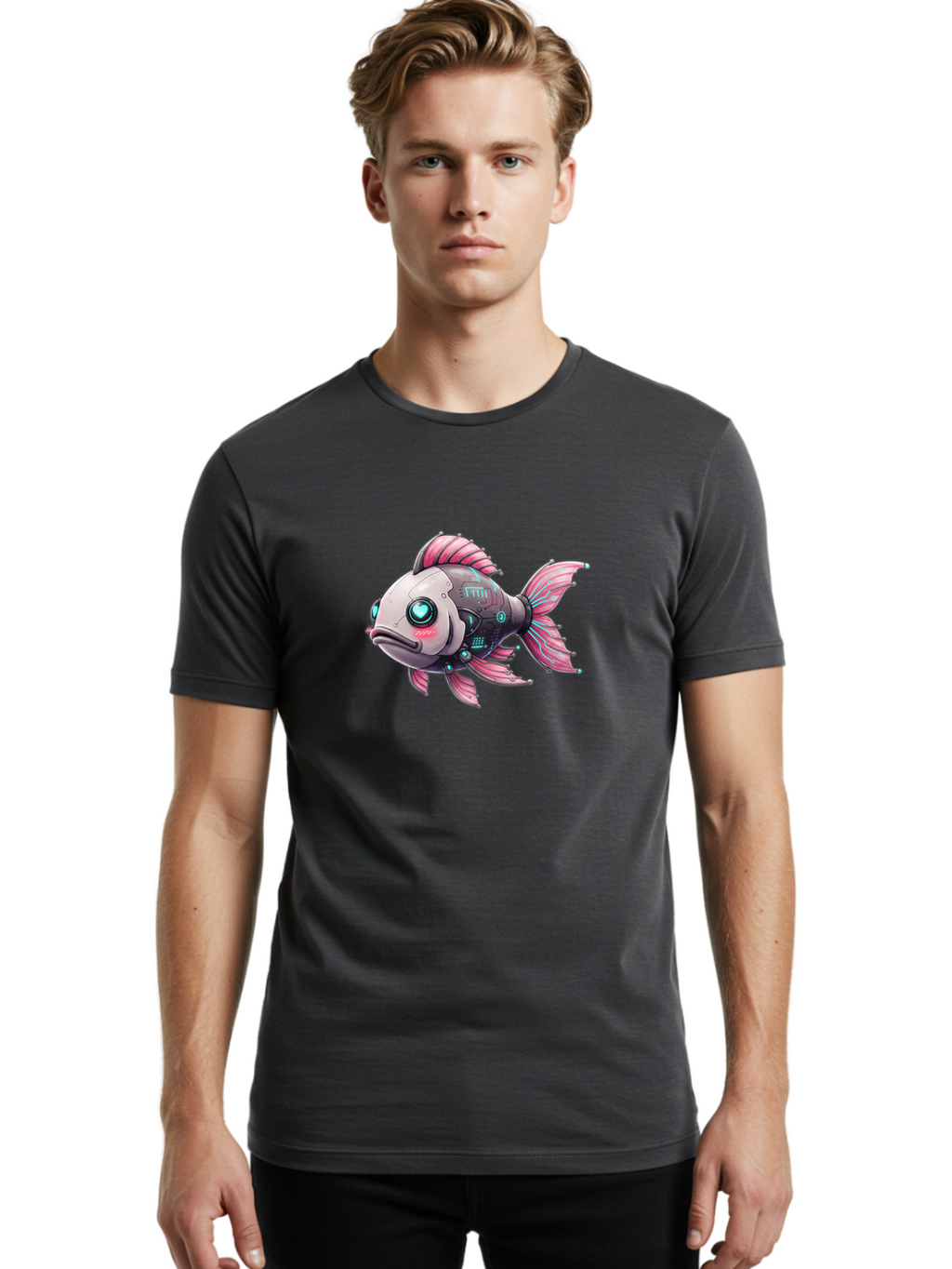 Cyborg-Fish-1 Men'S Graphic Tee, 100% Cotton, Comfortable Casual Summer Wear, Machine Washable, Vintage Camera, Old Camera, Antique Camera, Black Camera, Classic Photography, Photography Equipment, Nostalgic Device, Film Camera, Camera Art Bak390