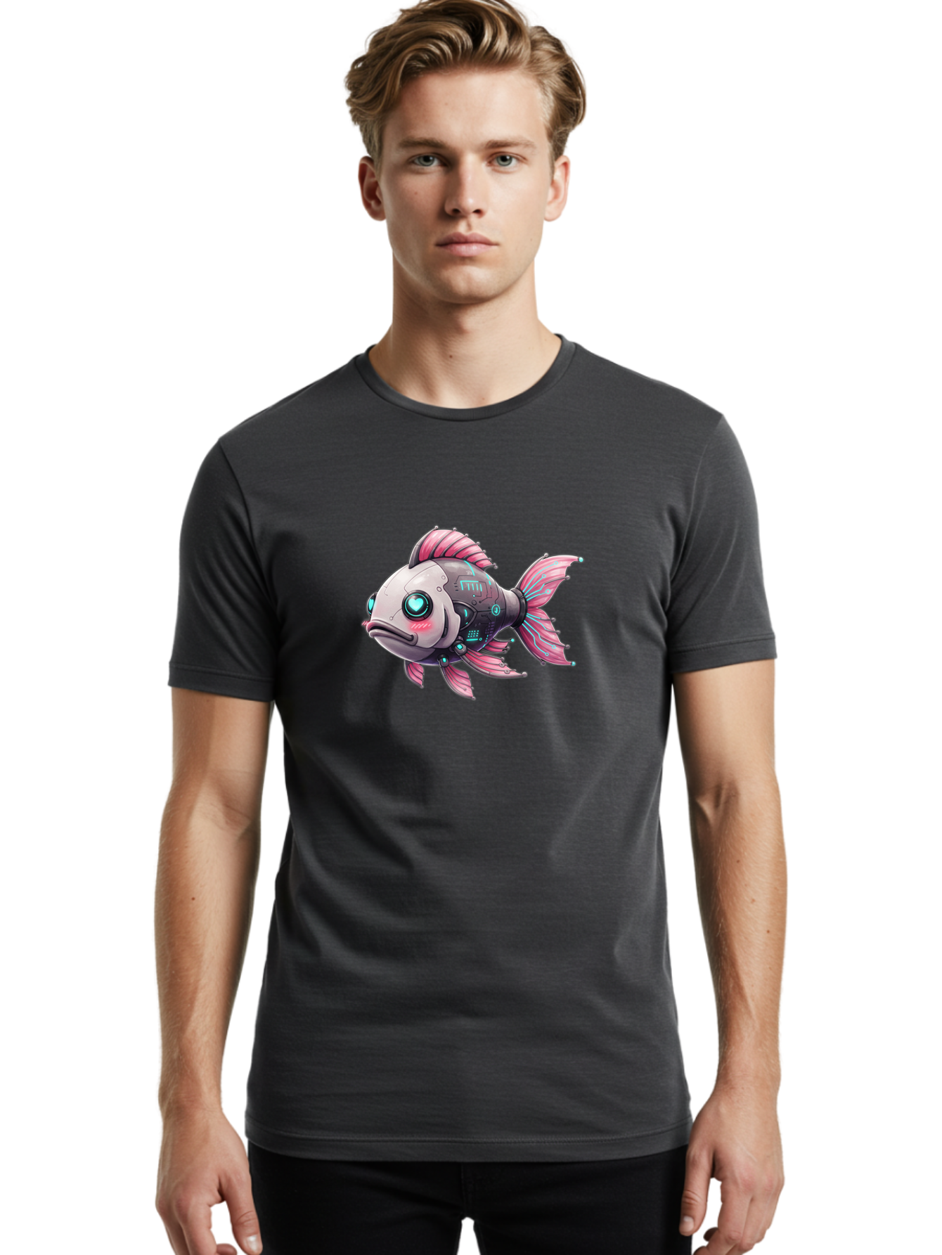 Cyborg-Fish-1 Men'S Graphic Tee, 100% Cotton, Comfortable Casual Summer Wear, Machine Washable, Vintage Camera, Old Camera, Antique Camera, Black Camera, Classic Photography, Photography Equipment, Nostalgic Device, Film Camera, Camera Art Bak390