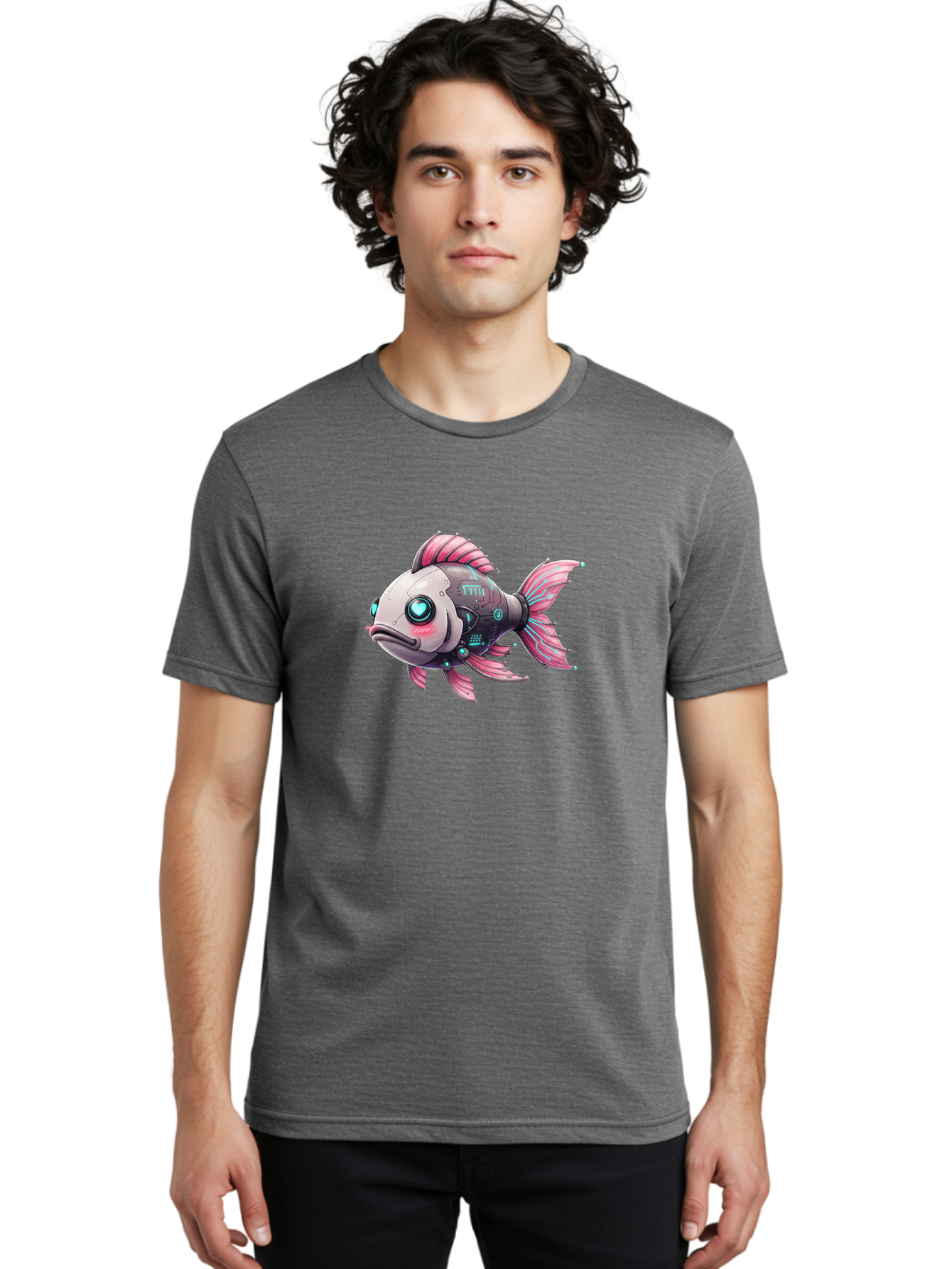 Cyborg-Fish-1 Men'S Graphic Tee, 100% Cotton, Comfortable Casual Summer Wear, Machine Washable, Vintage Camera, Old Camera, Antique Camera, Black Camera, Classic Photography, Photography Equipment, Nostalgic Device, Film Camera, Camera Art Bak390