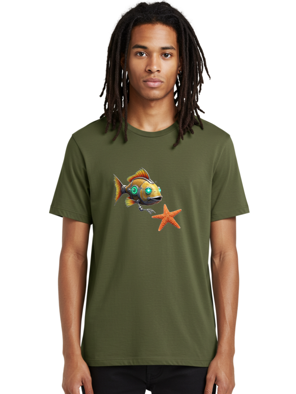 Cyborg-Fish-2 Men'S Graphic Tee, 100% Cotton, Comfortable Casual Summer Wear, Machine Washable, Vintage Camera, Old Camera, Antique Camera, Black Camera, Classic Photography, Photography Equipment, Nostalgic Device, Film Camera, Camera Art Bak391