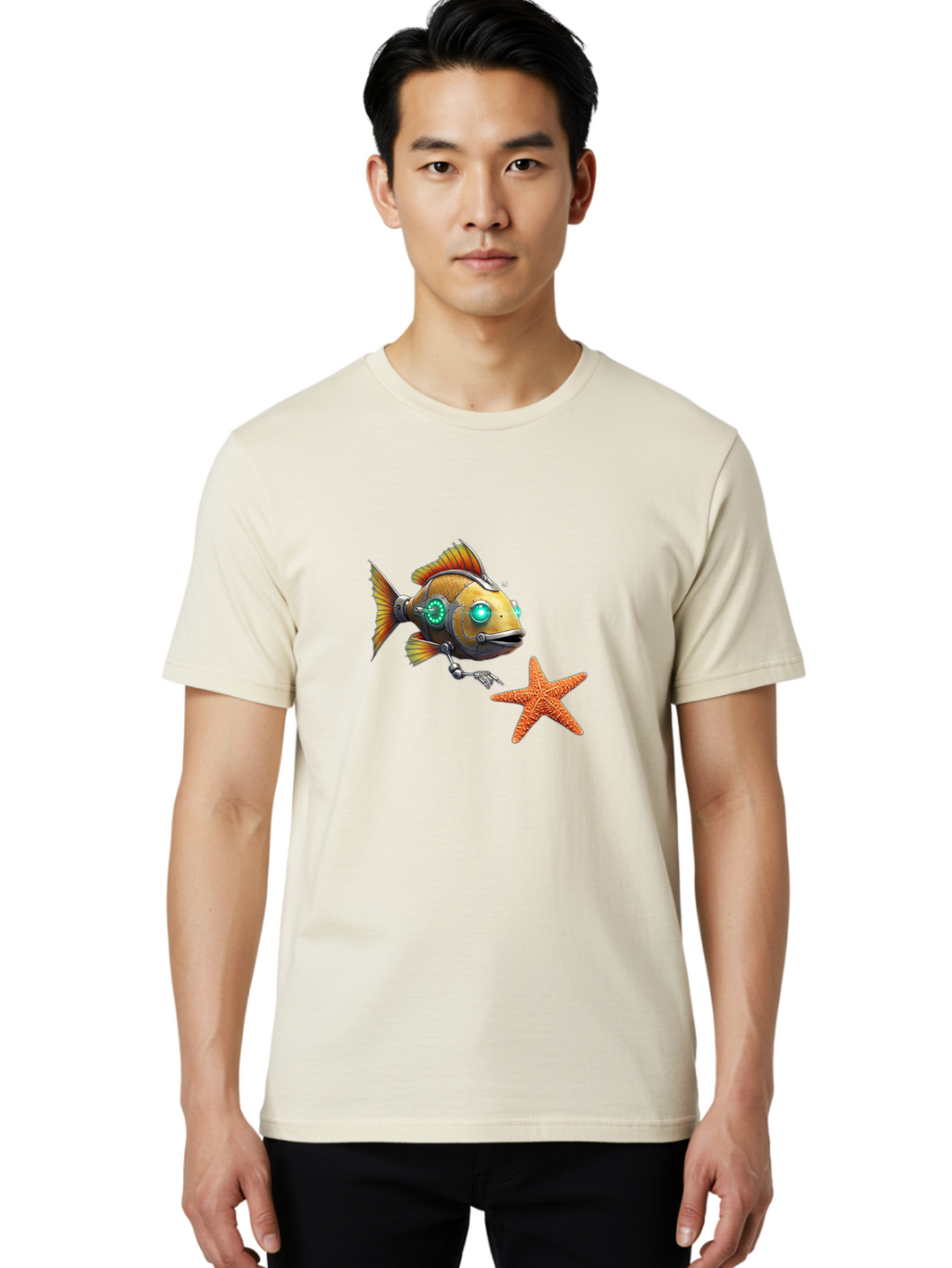 Cyborg-Fish-2 Men'S Graphic Tee, 100% Cotton, Comfortable Casual Summer Wear, Machine Washable, Vintage Camera, Old Camera, Antique Camera, Black Camera, Classic Photography, Photography Equipment, Nostalgic Device, Film Camera, Camera Art Bak391