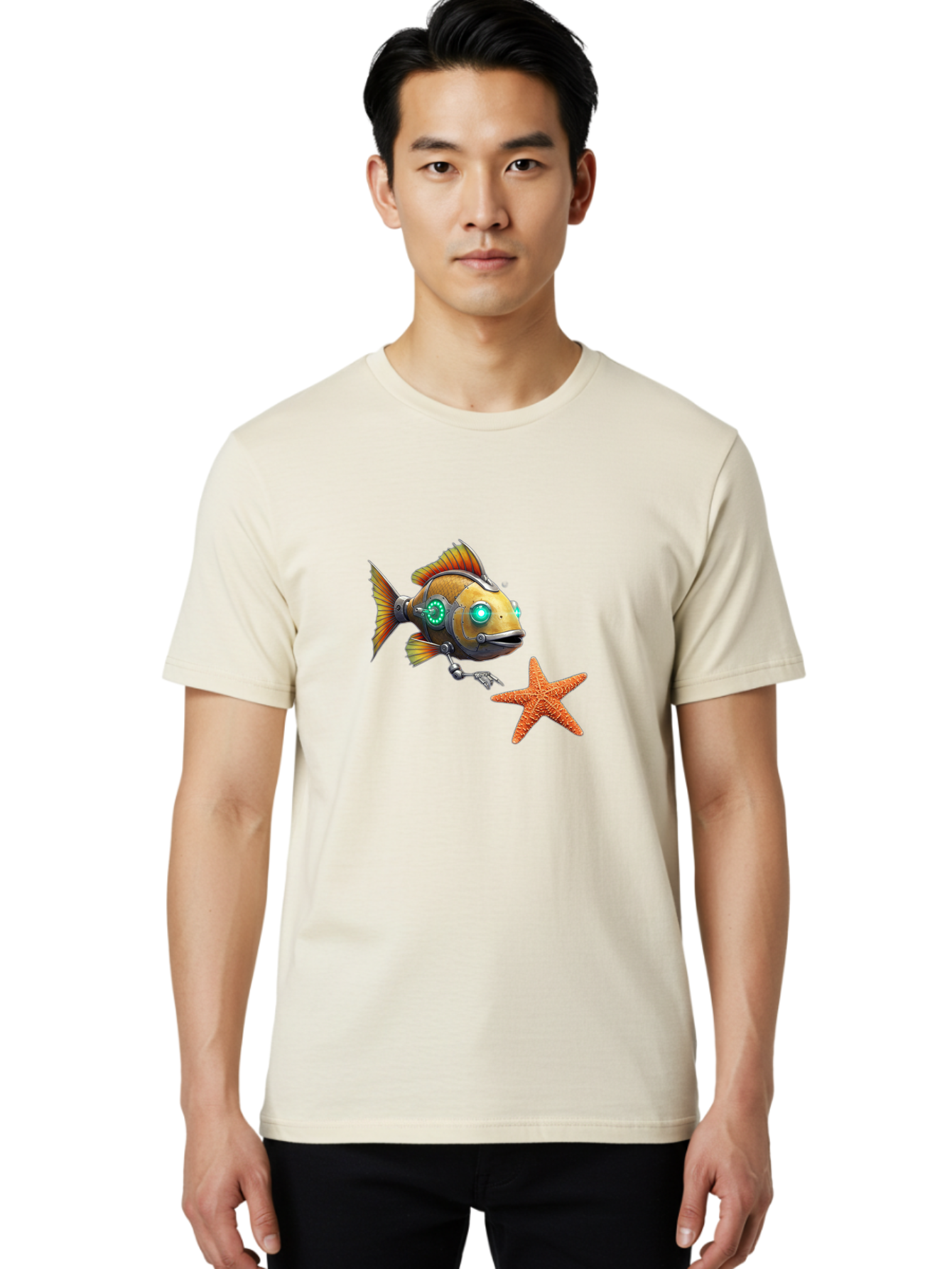 Cyborg-Fish-2 Men'S Graphic Tee, 100% Cotton, Comfortable Casual Summer Wear, Machine Washable, Vintage Camera, Old Camera, Antique Camera, Black Camera, Classic Photography, Photography Equipment, Nostalgic Device, Film Camera, Camera Art Bak391