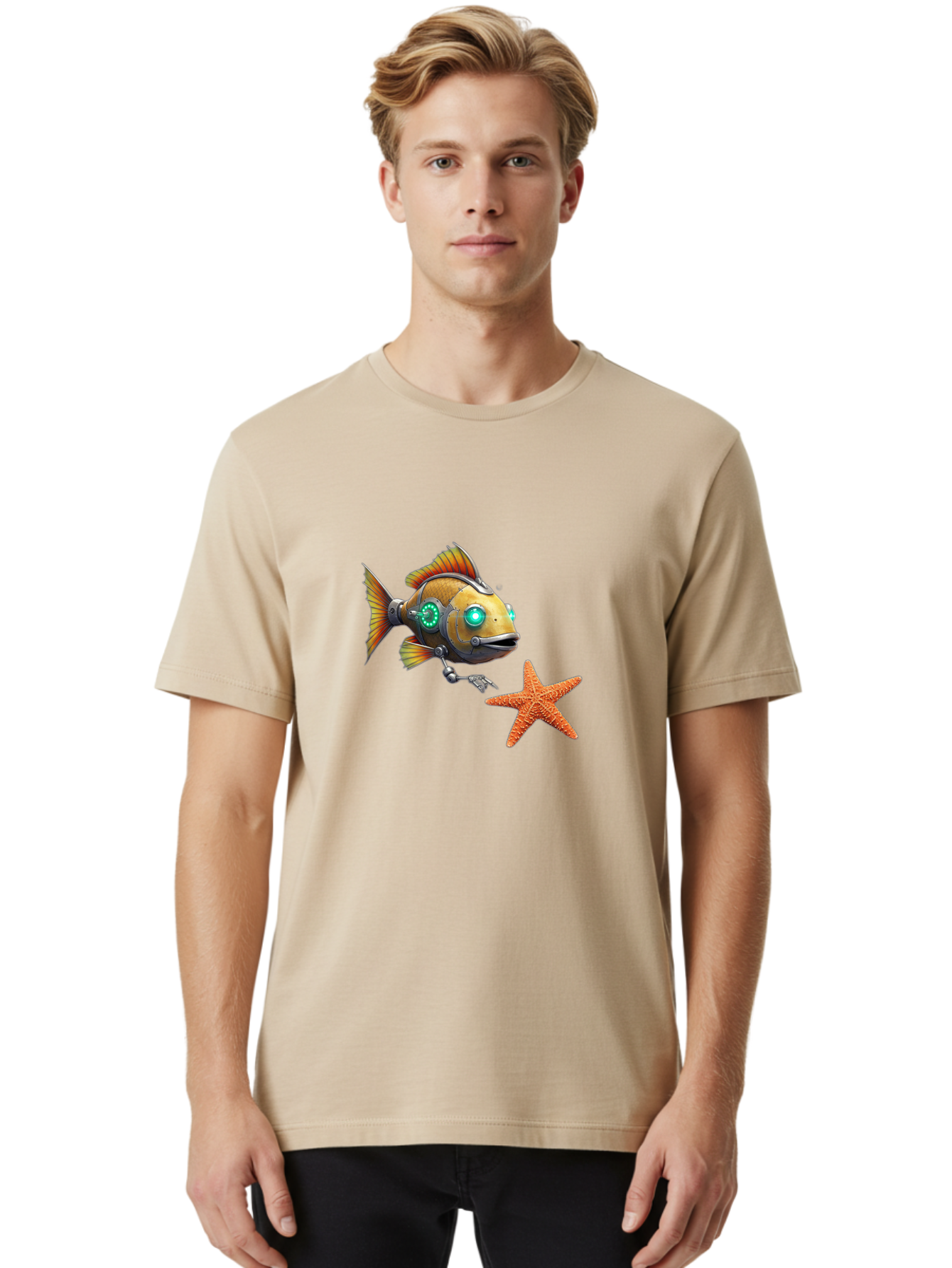 Cyborg-Fish-2 Men'S Graphic Tee, 100% Cotton, Comfortable Casual Summer Wear, Machine Washable, Vintage Camera, Old Camera, Antique Camera, Black Camera, Classic Photography, Photography Equipment, Nostalgic Device, Film Camera, Camera Art Bak391