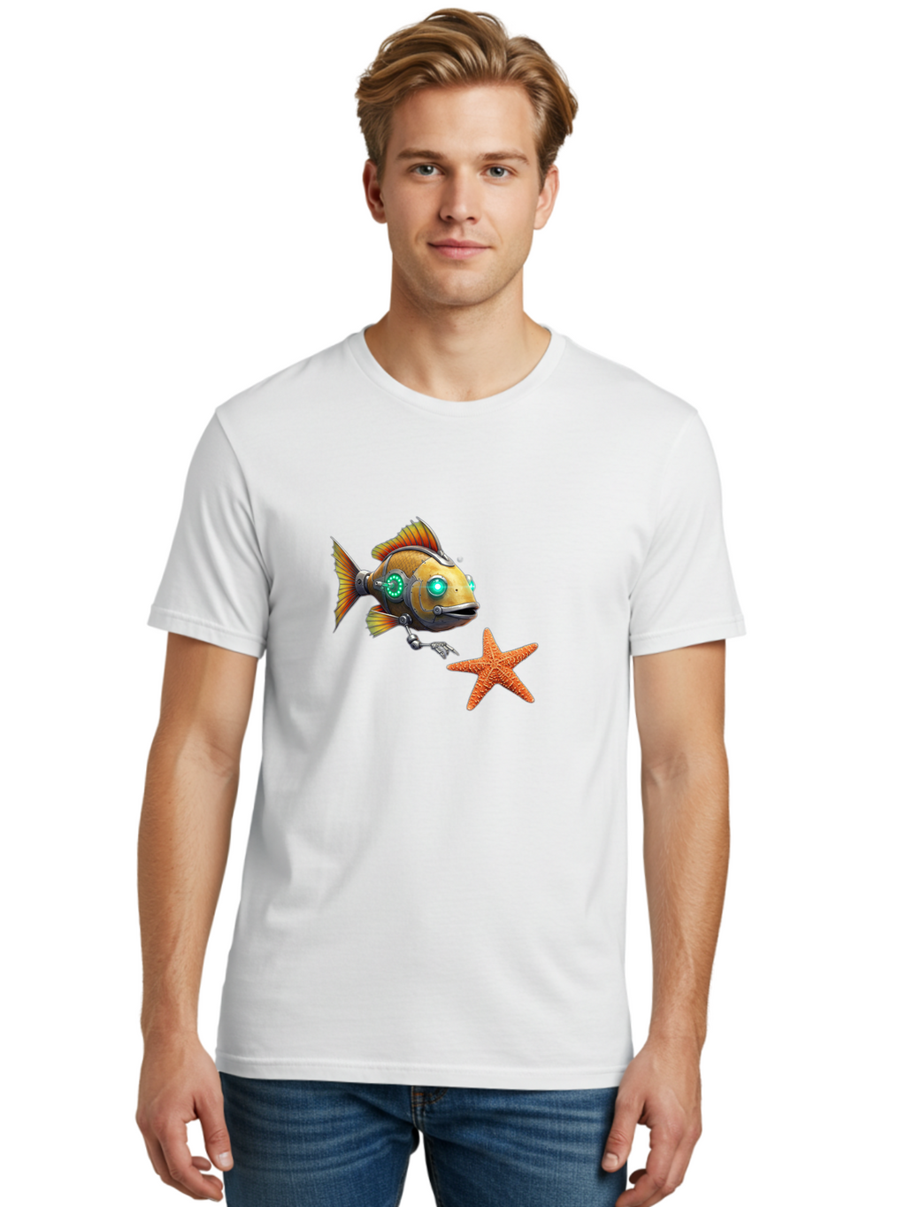Cyborg-Fish-2 Men'S Graphic Tee, 100% Cotton, Comfortable Casual Summer Wear, Machine Washable, Vintage Camera, Old Camera, Antique Camera, Black Camera, Classic Photography, Photography Equipment, Nostalgic Device, Film Camera, Camera Art Bak391