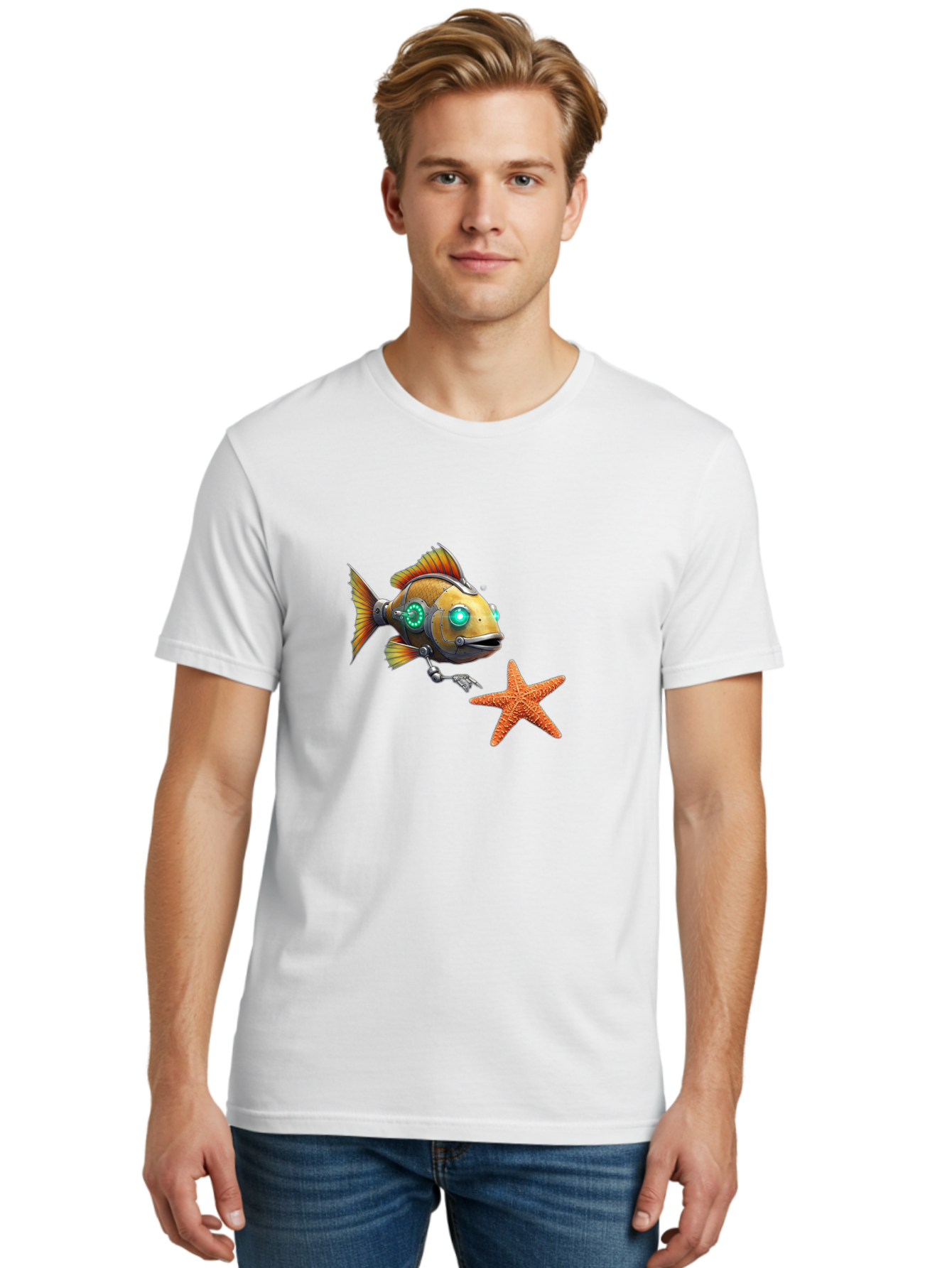 Cyborg-Fish-2 Men'S Graphic Tee, 100% Cotton, Comfortable Casual Summer Wear, Machine Washable, Vintage Camera, Old Camera, Antique Camera, Black Camera, Classic Photography, Photography Equipment, Nostalgic Device, Film Camera, Camera Art Bak391