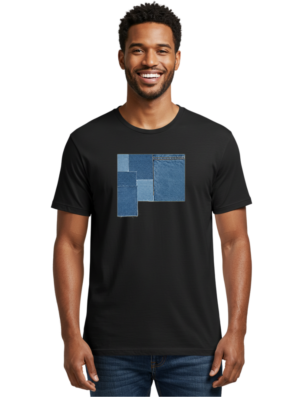 Denim-Patches Men'S Graphic Tee, 100% Cotton, Comfortable Casual Summer Wear, Machine Washable, Vintage Camera, Old Camera, Antique Camera, Black Camera, Classic Photography, Photography Equipment, Nostalgic Device, Film Camera, Camera Art Bak408
