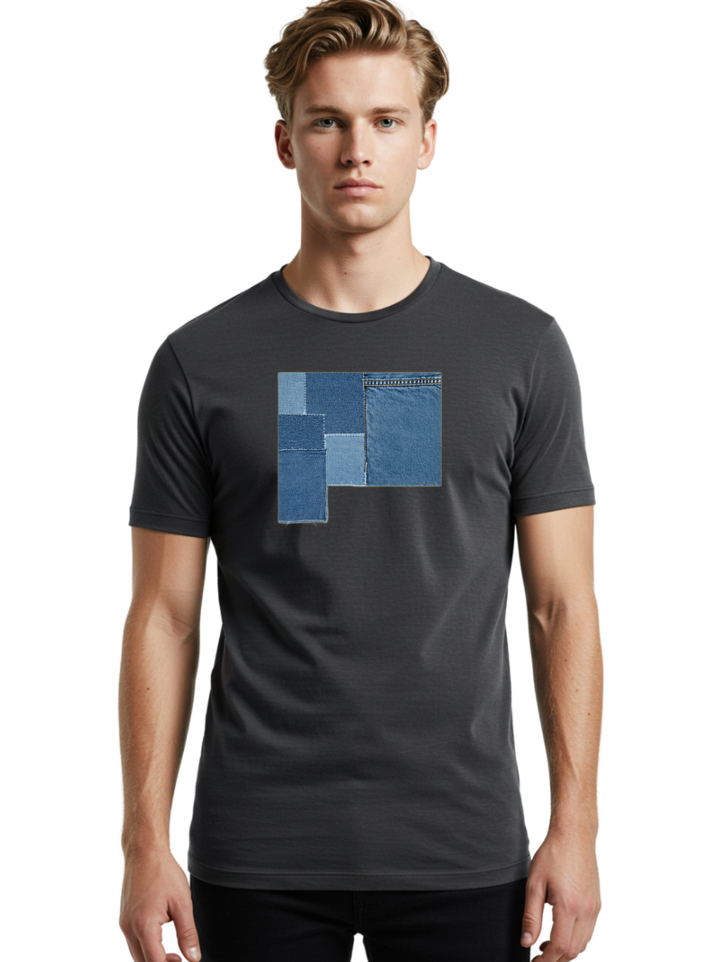 Denim-Patches Men'S Graphic Tee, 100% Cotton, Comfortable Casual Summer Wear, Machine Washable, Vintage Camera, Old Camera, Antique Camera, Black Camera, Classic Photography, Photography Equipment, Nostalgic Device, Film Camera, Camera Art Bak408