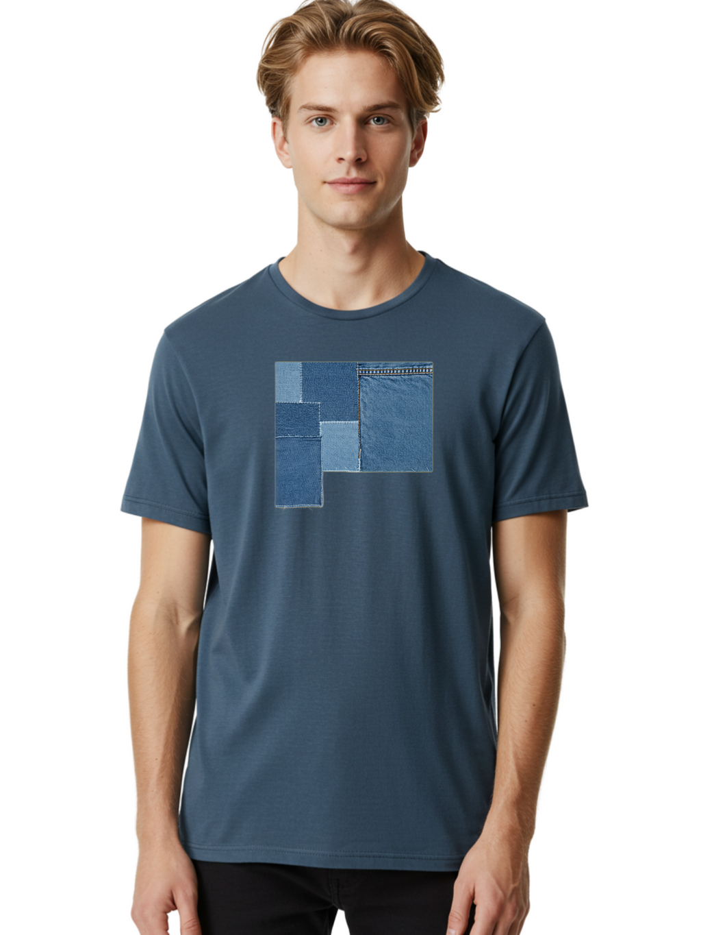 Denim-Patches Men'S Graphic Tee, 100% Cotton, Comfortable Casual Summer Wear, Machine Washable, Vintage Camera, Old Camera, Antique Camera, Black Camera, Classic Photography, Photography Equipment, Nostalgic Device, Film Camera, Camera Art Bak408