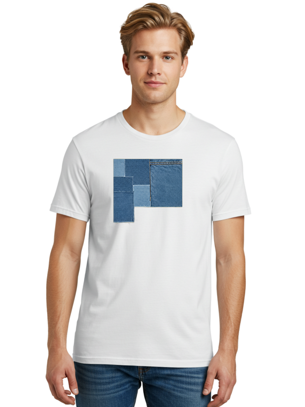 Denim-Patches Men'S Graphic Tee, 100% Cotton, Comfortable Casual Summer Wear, Machine Washable, Vintage Camera, Old Camera, Antique Camera, Black Camera, Classic Photography, Photography Equipment, Nostalgic Device, Film Camera, Camera Art Bak408