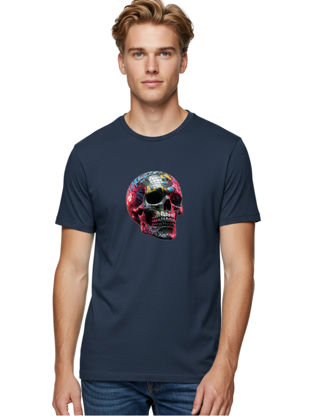 Disco-Ball-Skull-3 Men'S Graphic Tee, 100% Cotton, Comfortable Casual Summer Wear, Machine Washable, Vintage Camera, Old Camera, Antique Camera, Black Camera, Classic Photography, Photography Equipment, Nostalgic Device, Film Camera, Bak423