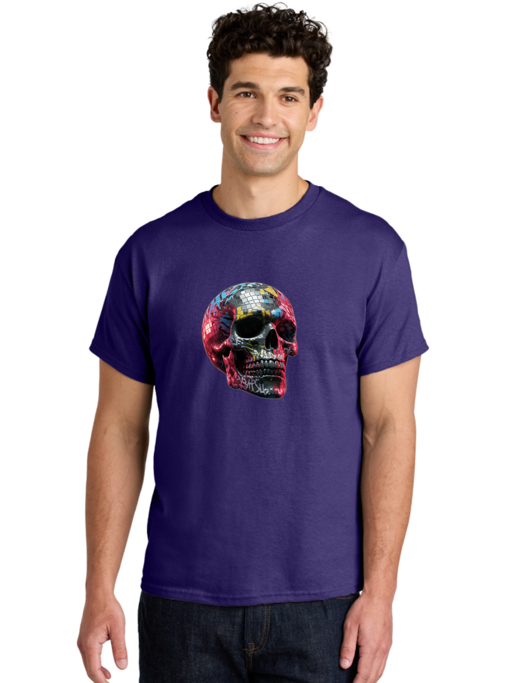 Disco-Ball-Skull-3 Men'S Graphic Tee, 100% Cotton, Comfortable Casual Summer Wear, Machine Washable, Vintage Camera, Old Camera, Antique Camera, Black Camera, Classic Photography, Photography Equipment, Nostalgic Device, Film Camera, Bak423