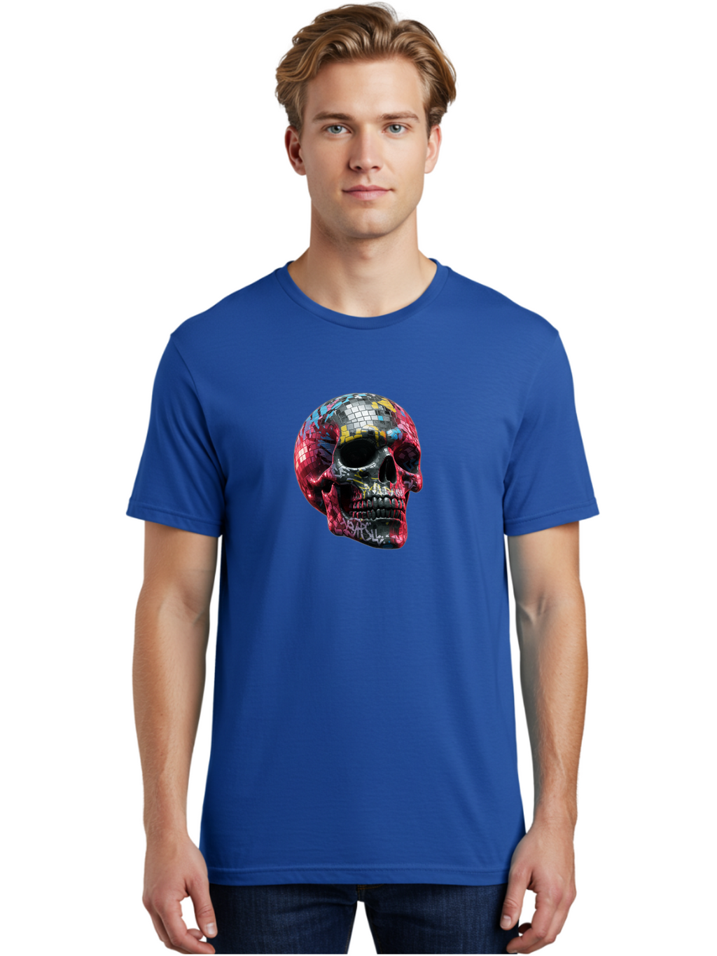 Disco-Ball-Skull-3 Men'S Graphic Tee, 100% Cotton, Comfortable Casual Summer Wear, Machine Washable, Vintage Camera, Old Camera, Antique Camera, Black Camera, Classic Photography, Photography Equipment, Nostalgic Device, Film Camera, Bak423