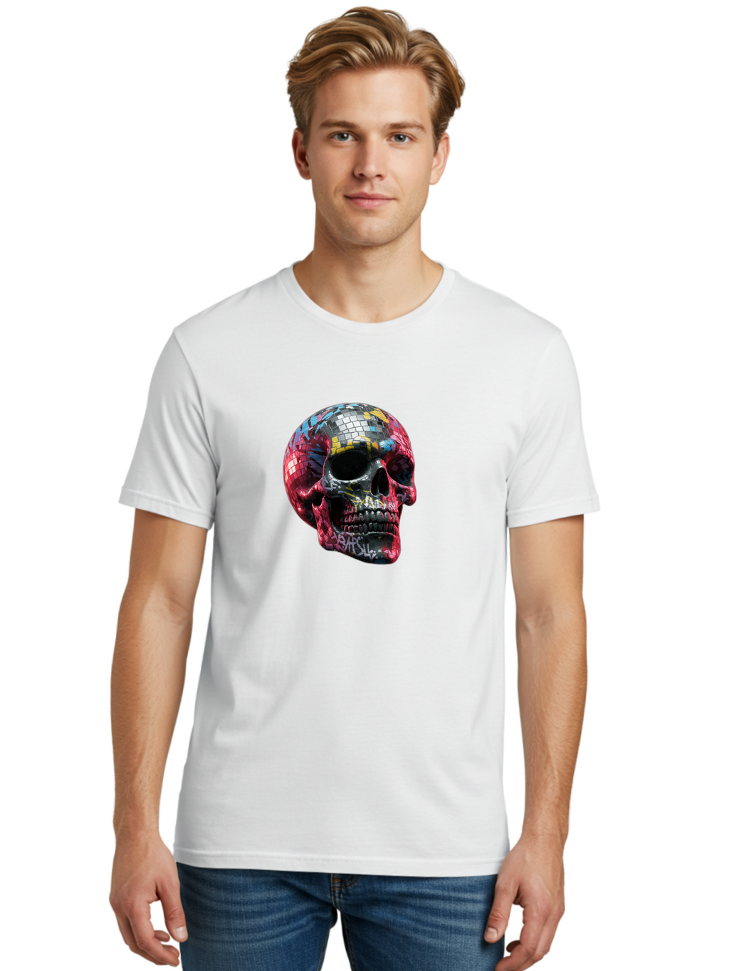 Disco-Ball-Skull-3 Men'S Graphic Tee, 100% Cotton, Comfortable Casual Summer Wear, Machine Washable, Vintage Camera, Old Camera, Antique Camera, Black Camera, Classic Photography, Photography Equipment, Nostalgic Device, Film Camera, Bak423